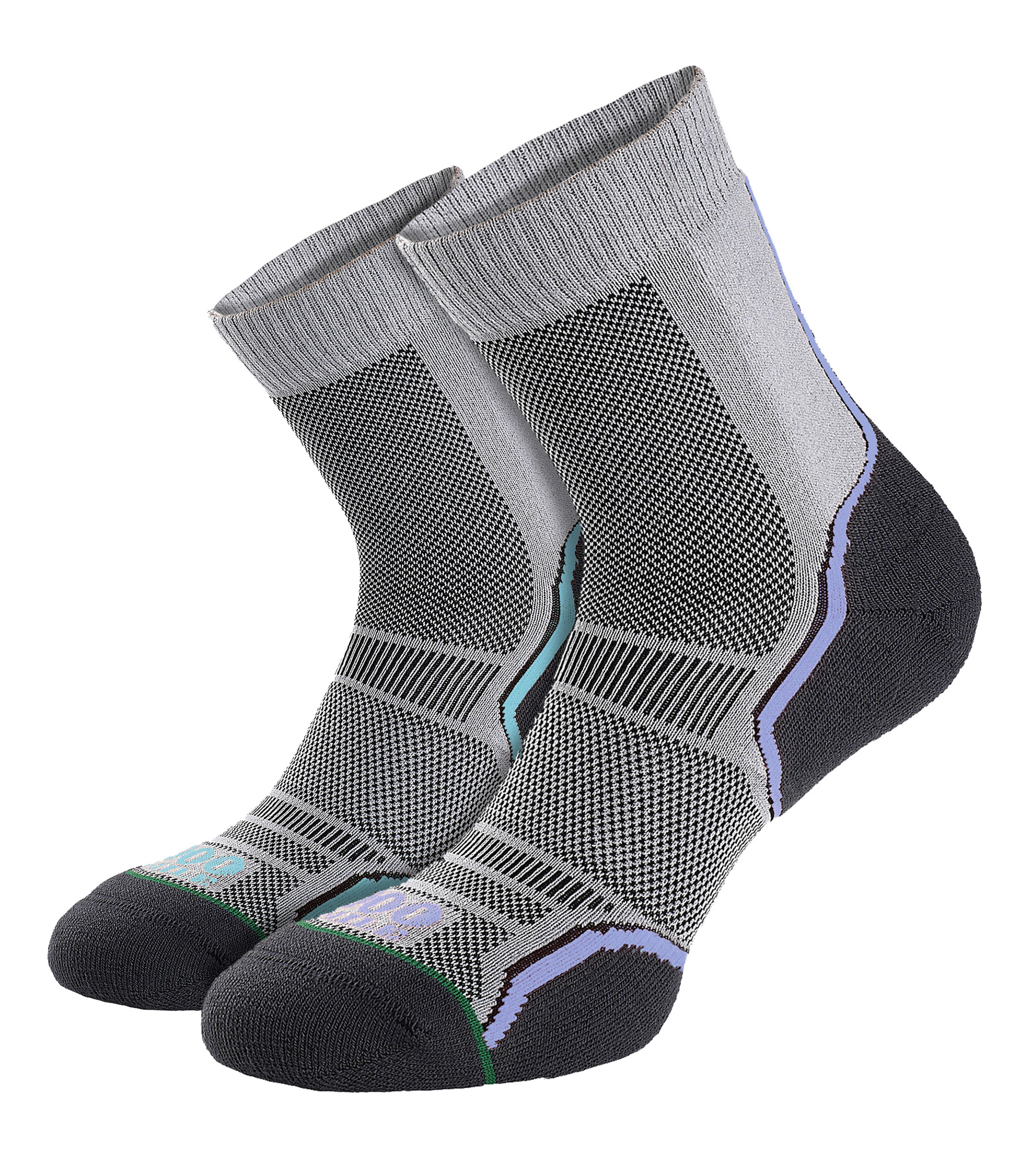 1000 Mile Socks Womens - 2 Pack Ladies Trail Single Layer Moisture Wicking Merino Wool - Grey - Purple - Size UK 3-6