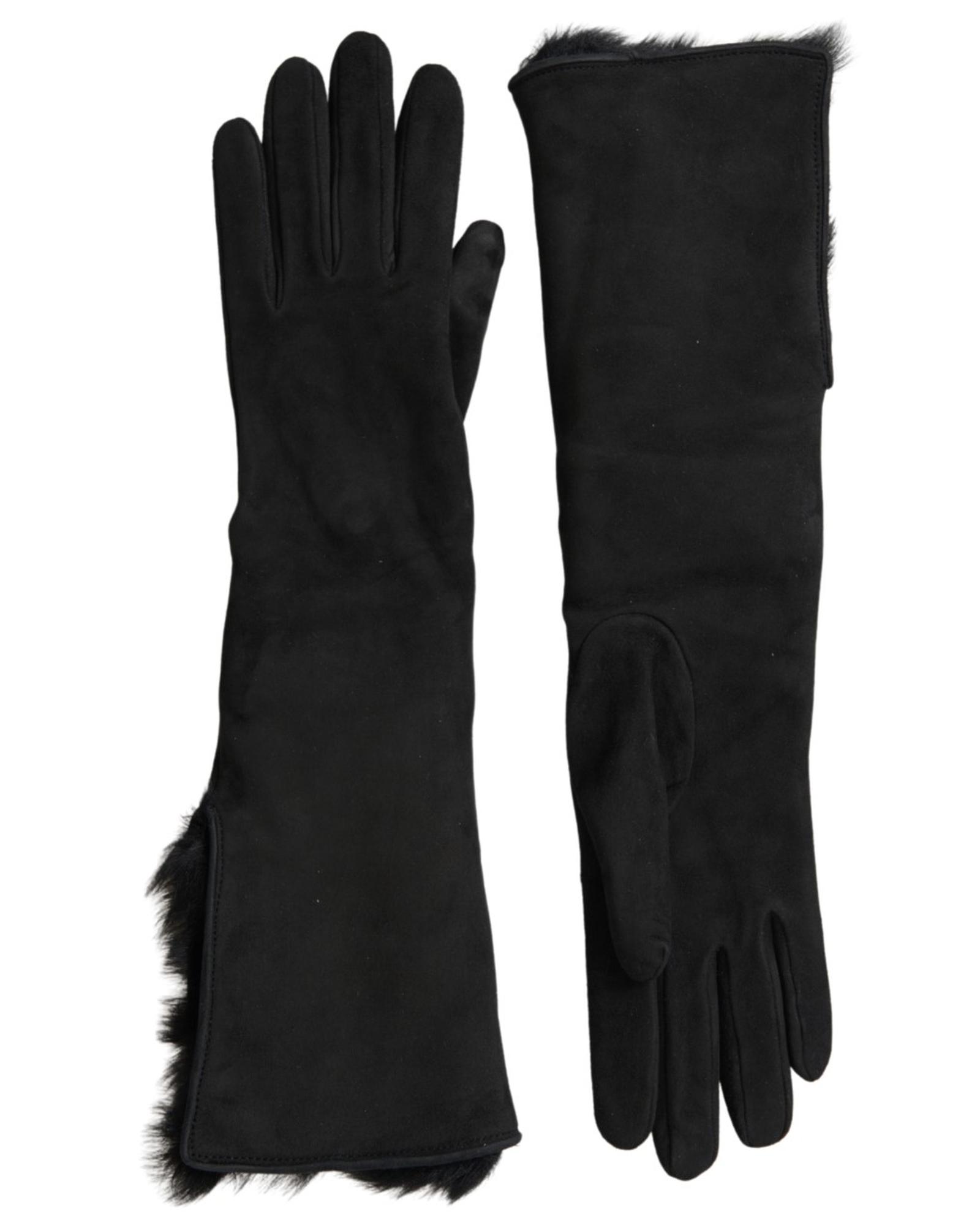 Dolce & Gabbana Mens Elbow Length Leather Fur Gloves - Black - Size 7 (Gloves)