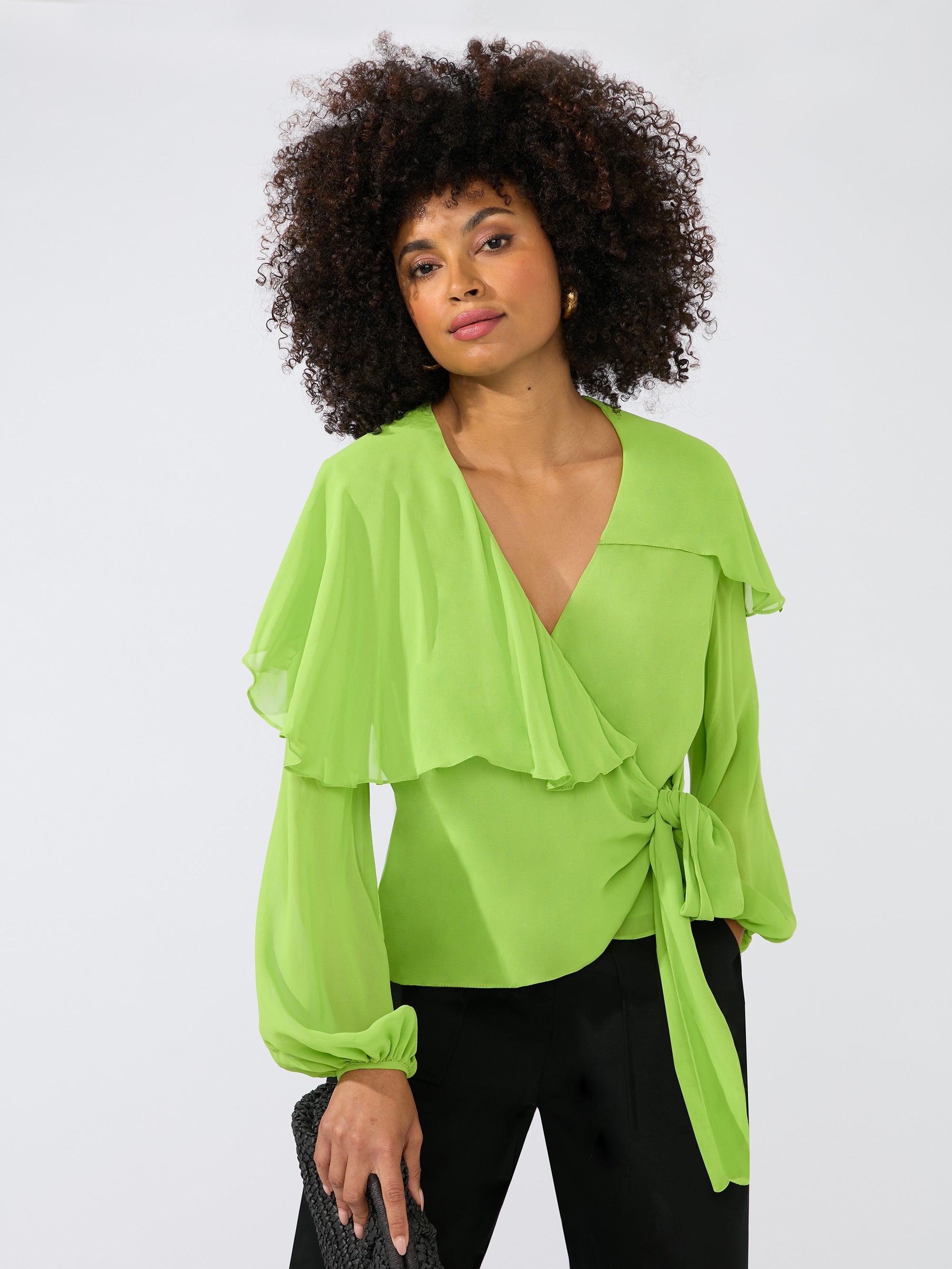 Ro&Zo Womens Green Cape Detail Wrap Top - Size 18 UK