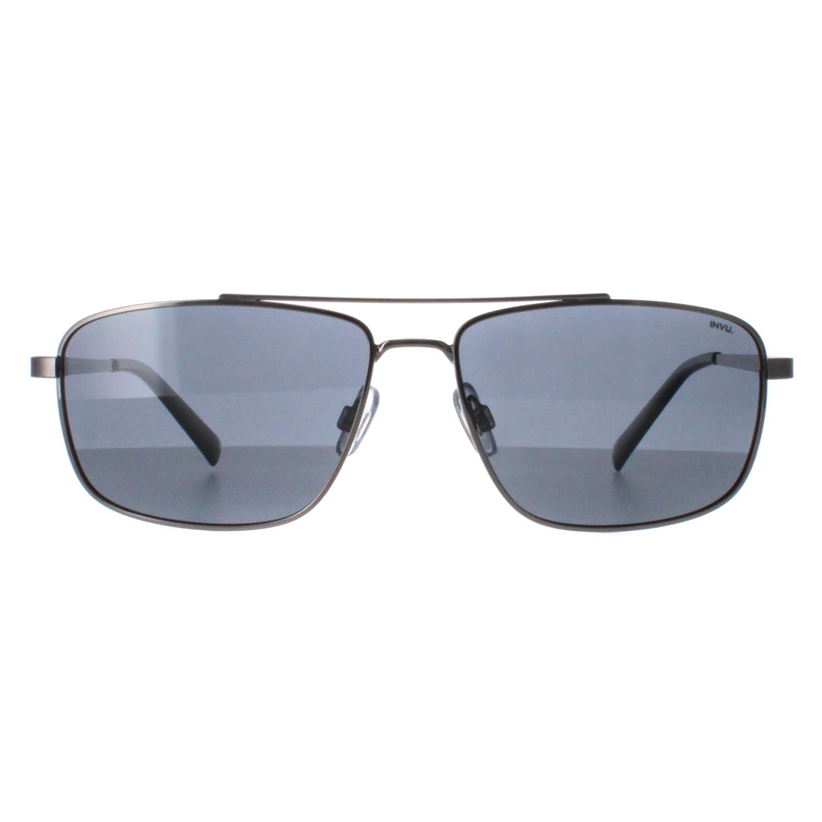 INVU Rectangle Unisex Polished Silver Grey Polarized B1109 Metal - One Size