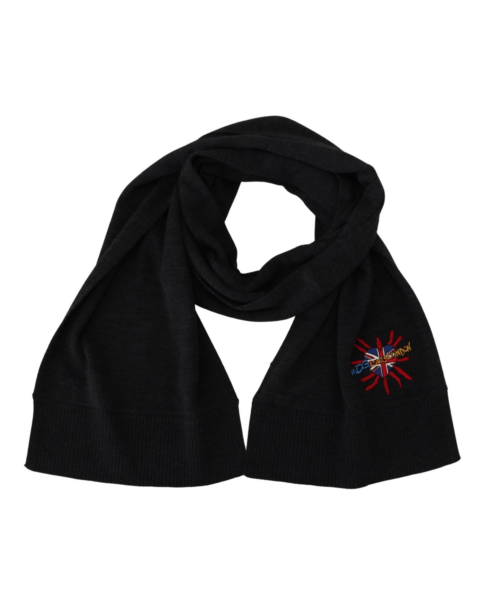 Dolce & Gabbana Womens Brand New Authentic Wool Scarf Wrap with Logo Details - Black - One Size