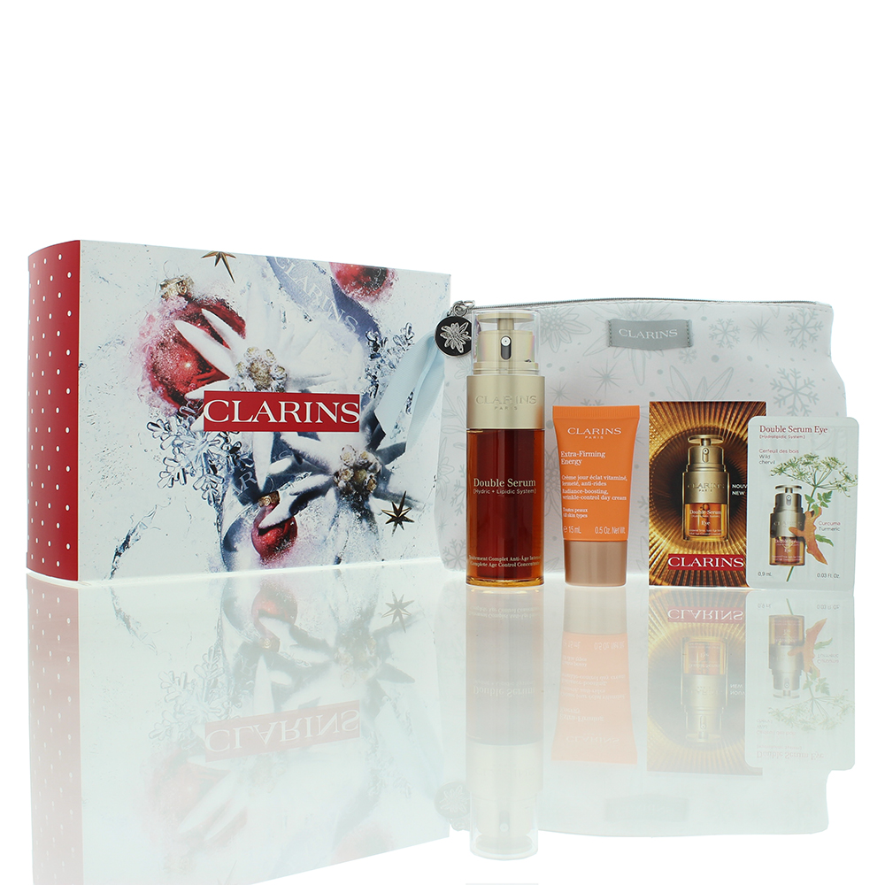 Clarins Womens Energizing & Glow Gift Set Double Serum 20ml, Day Cream + Eye - One Size