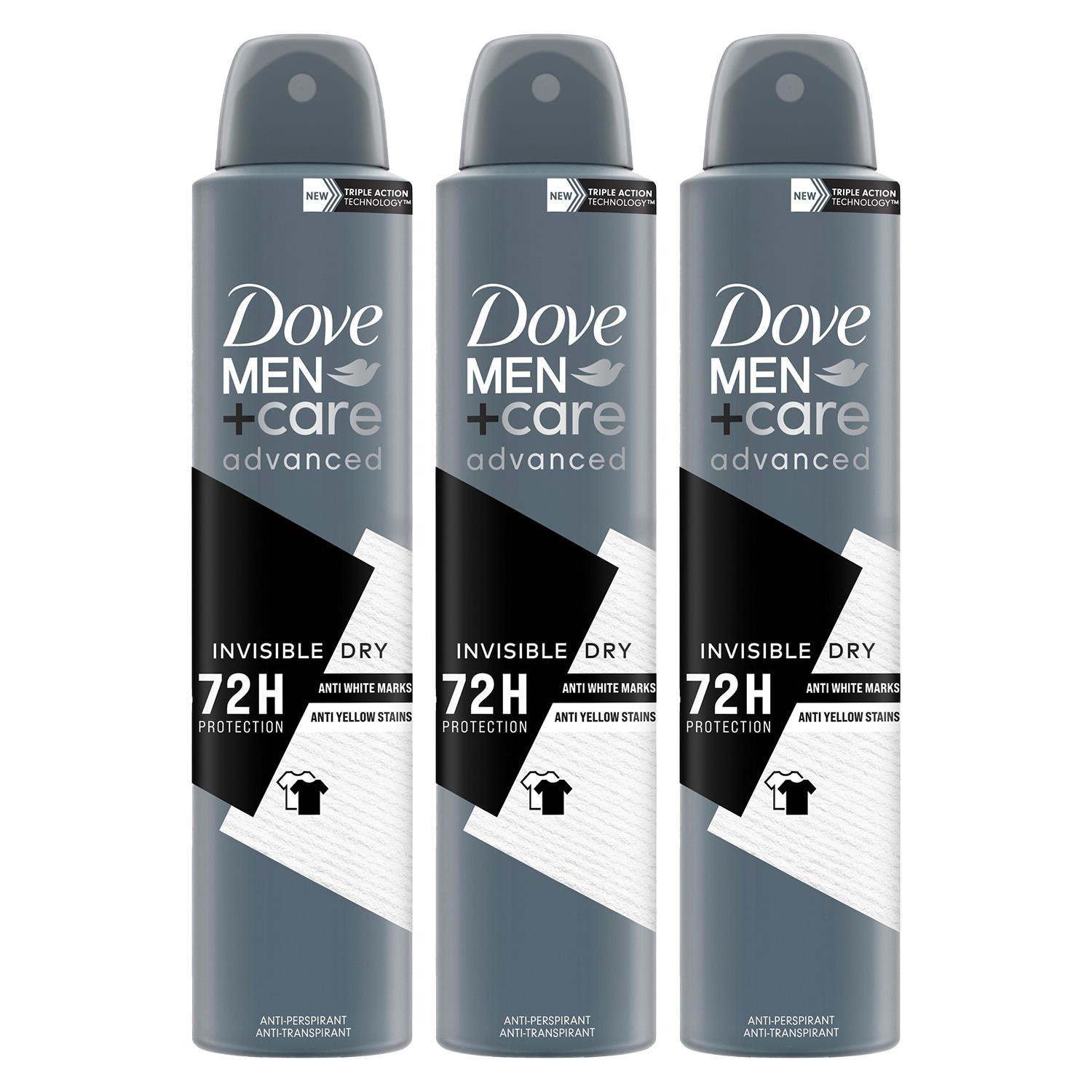 Dove Mens Anti-Perspirant Men+Care Advanced Invisible Dry 72H Protection Deo, 200ml, 3pack - Cream - One Size