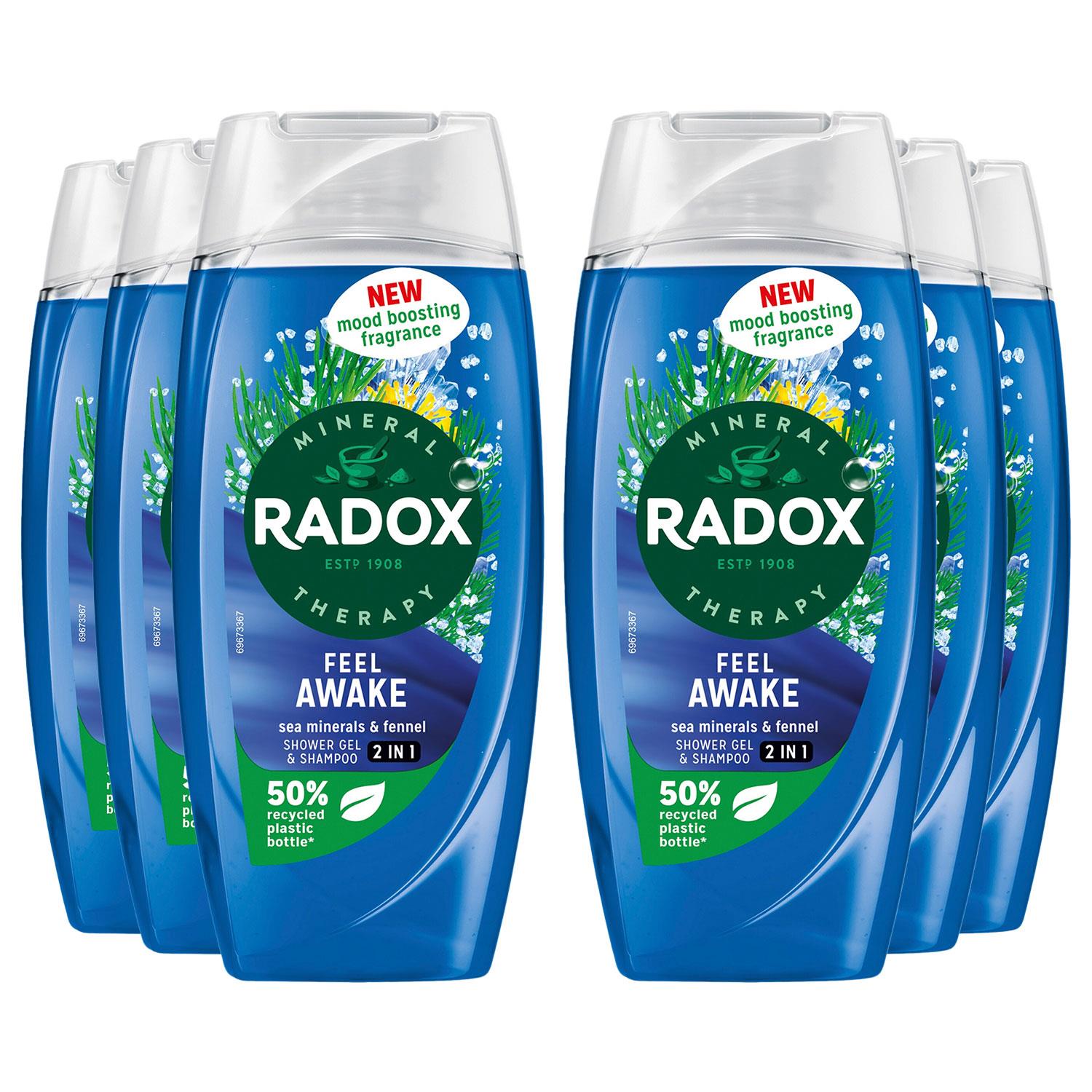 Radox Womens Body Wash & Shampoo 2in1 Feel Awake with Fennel & Sea Minerals, 225ml, 6 Pack - NA - One Size