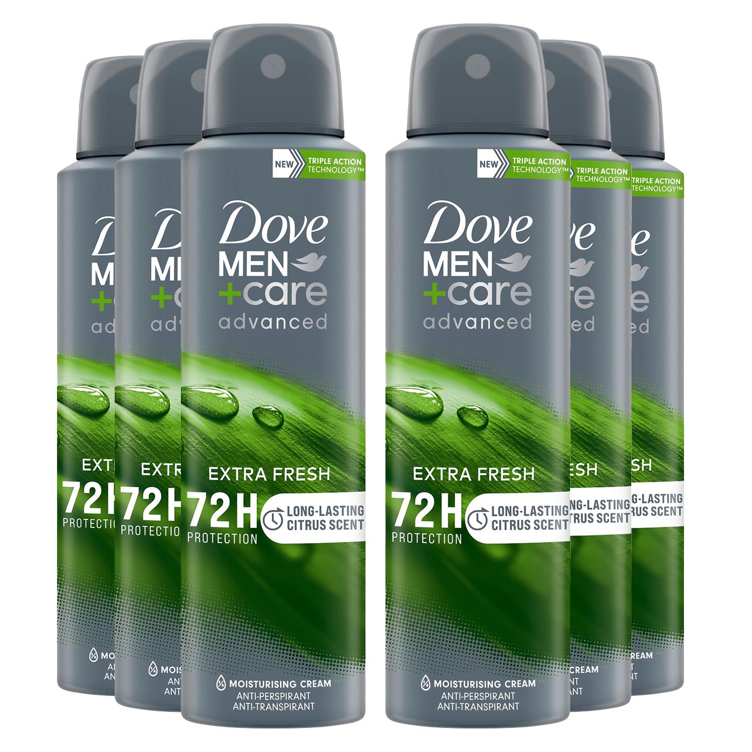 Dove Mens Men+Care Antiperspirant Deodorant 72H Protection Extra Fresh 150 ml, 6 Pack - Cream Lace - One Size