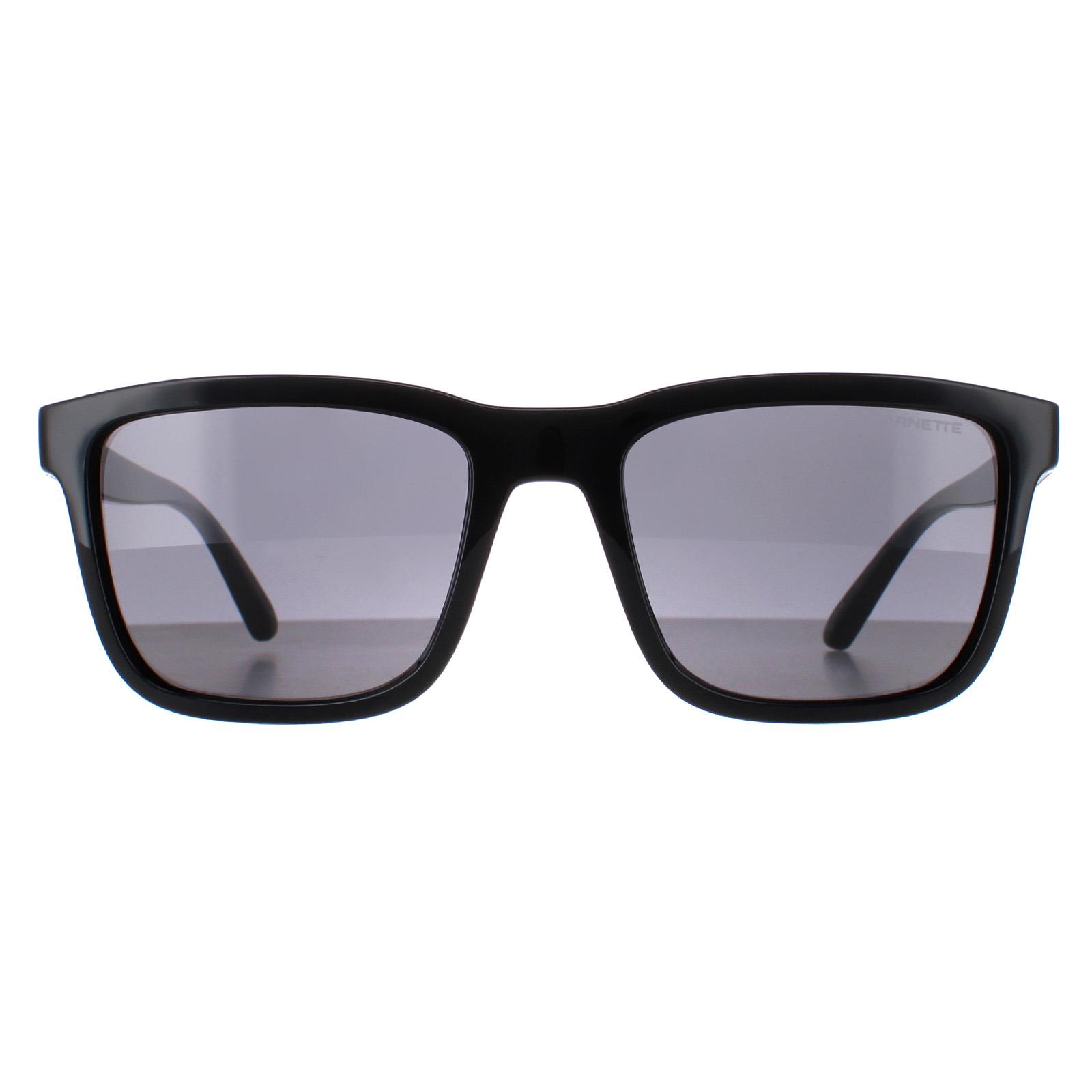 Arnette Rectangle Unisex Matte Black Dark Grey Polarized AN4283 Shyguy - One Size