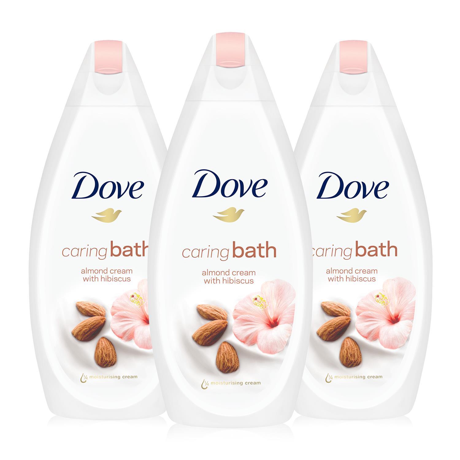 Dove Caring Bath Almond Cream and Hibiscus Moisturising Soak, 3x450ml - One Size