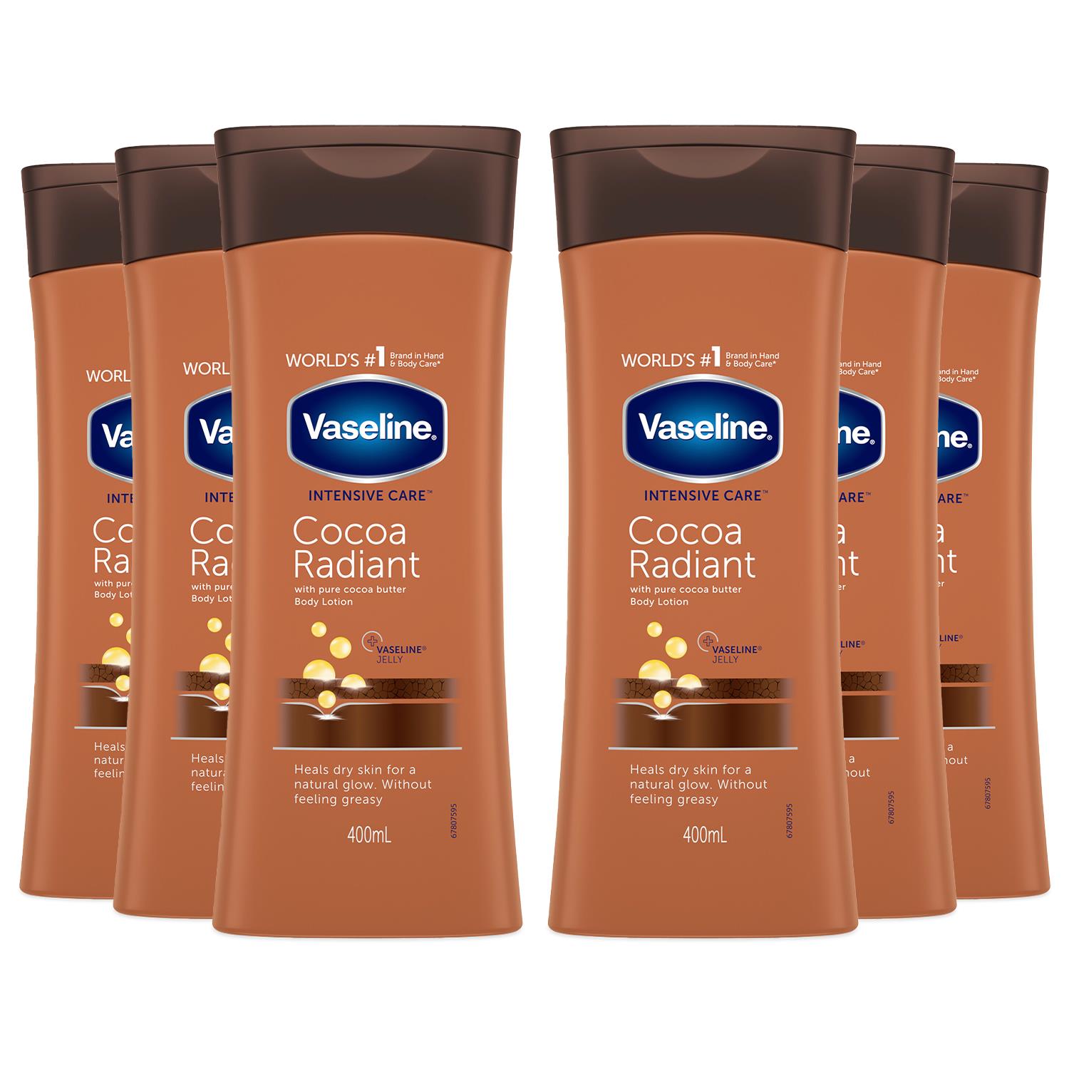 Vaseline Unisex Intensive Care Body Lotion Cocoa Radiant 400ml, 6 Pack - Brown - One Size