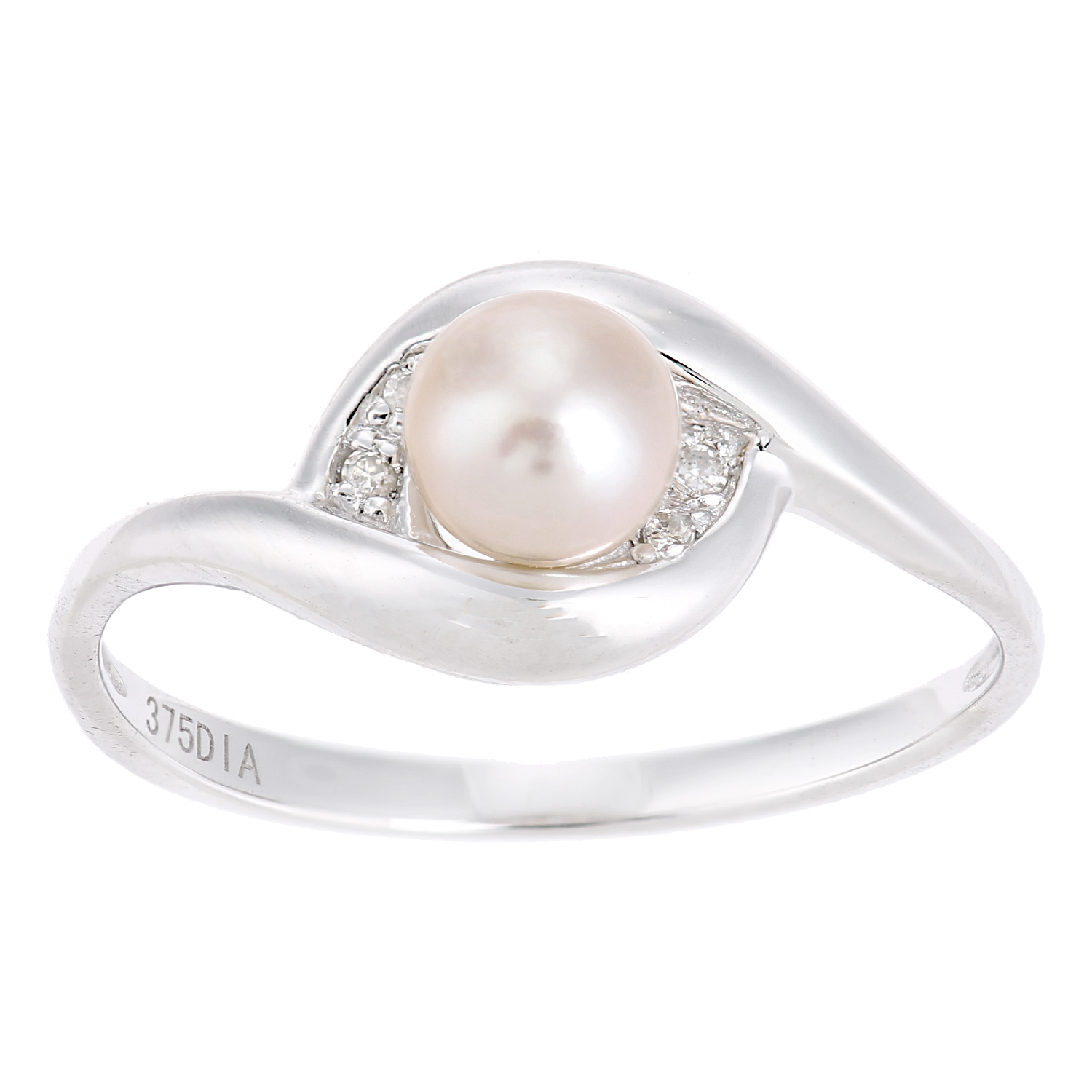 Diamant L'Eternel Womens 9ct White Gold, 0.02ct Diamonds with Cultured pearl Ring - Size N