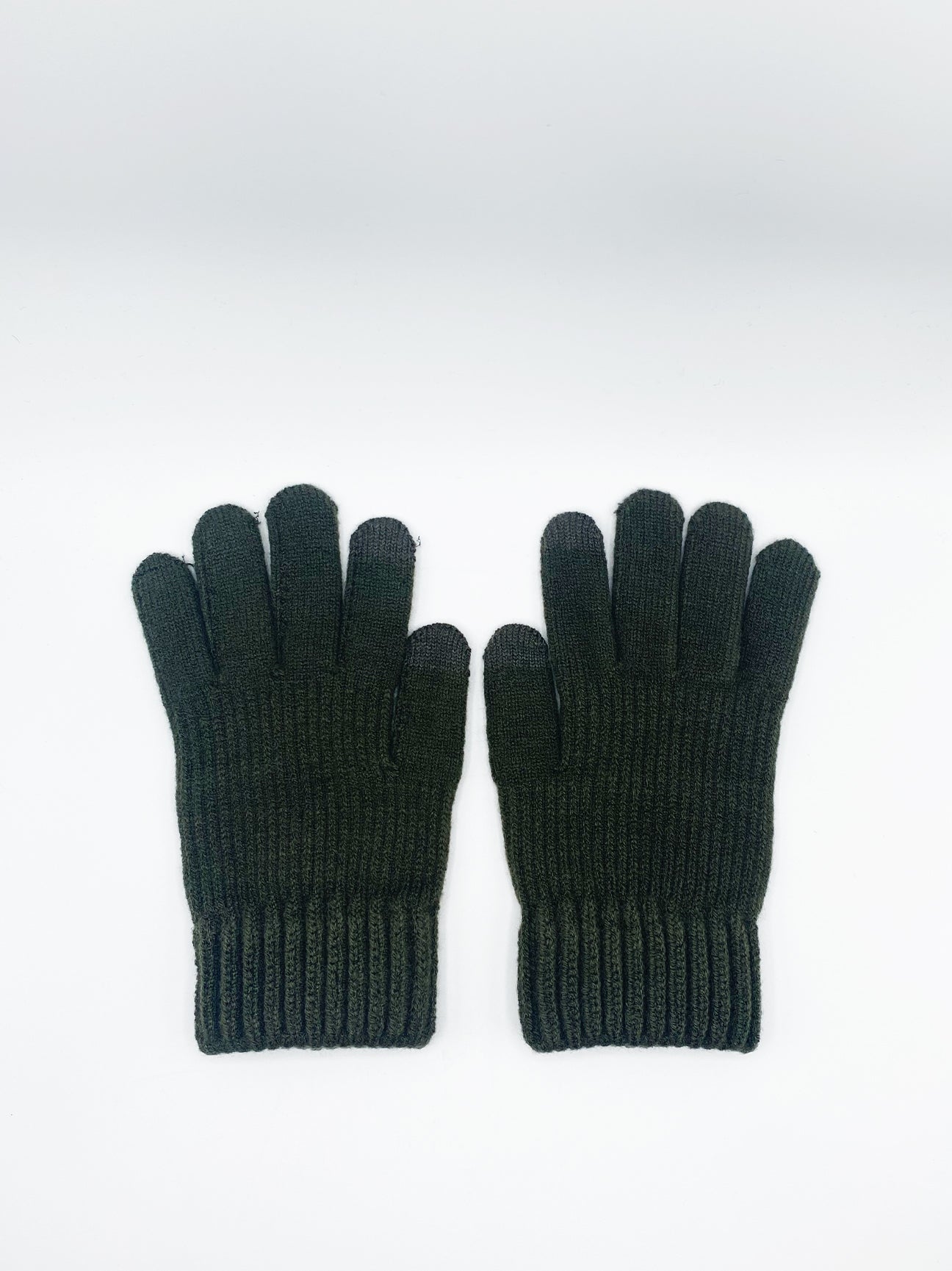 SVNX Mens Ribbed Knitted Gloves - Khaki - One Size