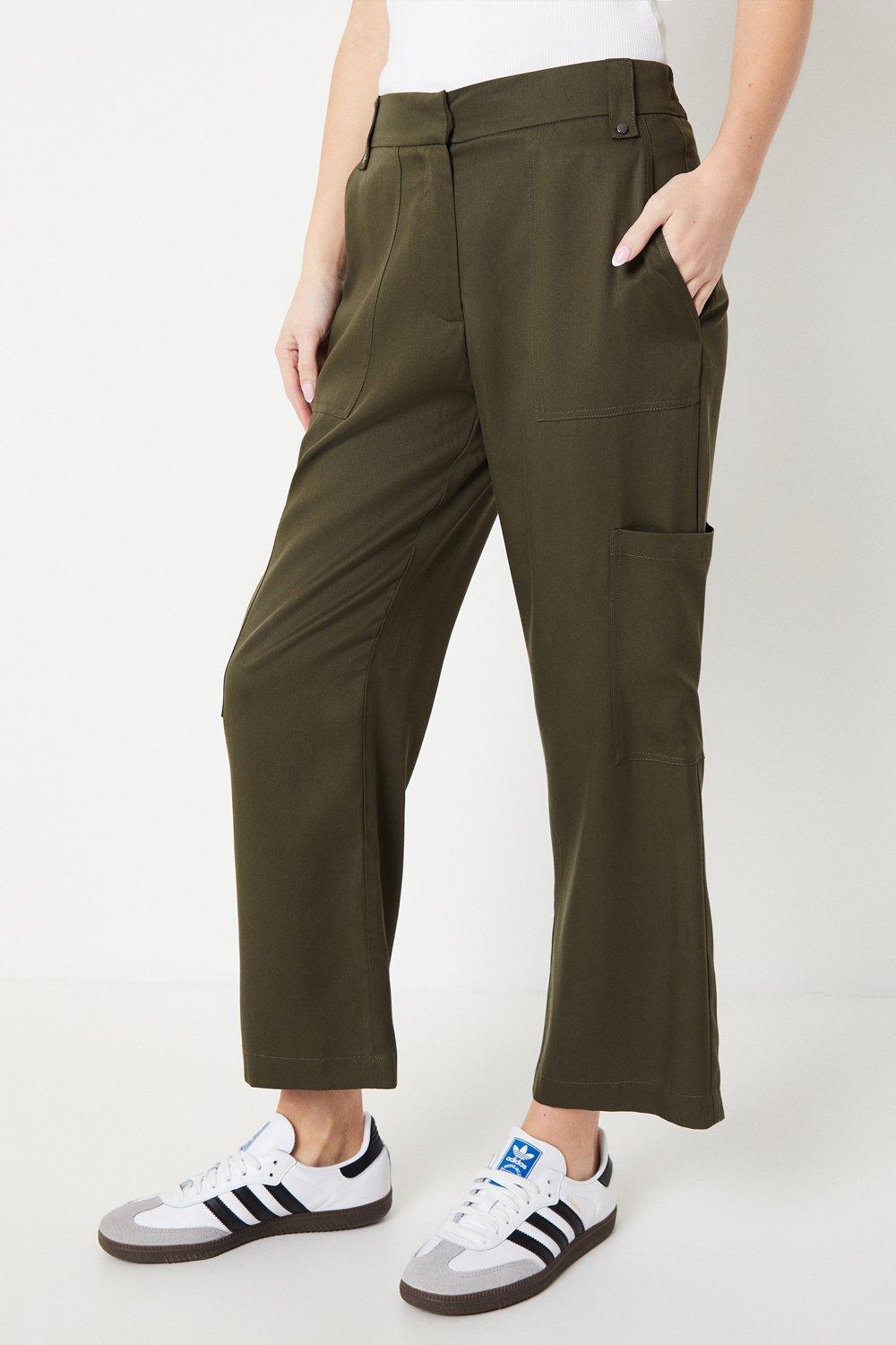 Oasis Womens Drapey Pocket Detail Cargo Trouser - Khaki - Size 12 Regular