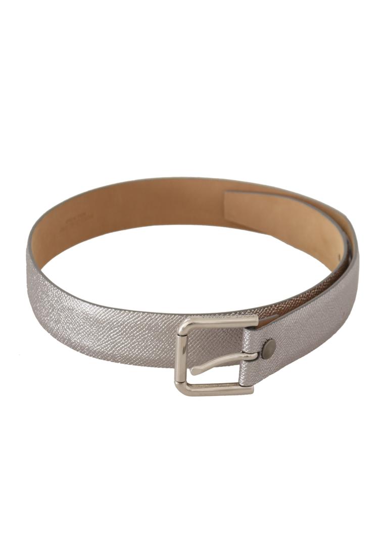 Dolce & Gabbana WoMens Metallic Silver Leather Metal Waist Buckle Belt - Size 65 cm