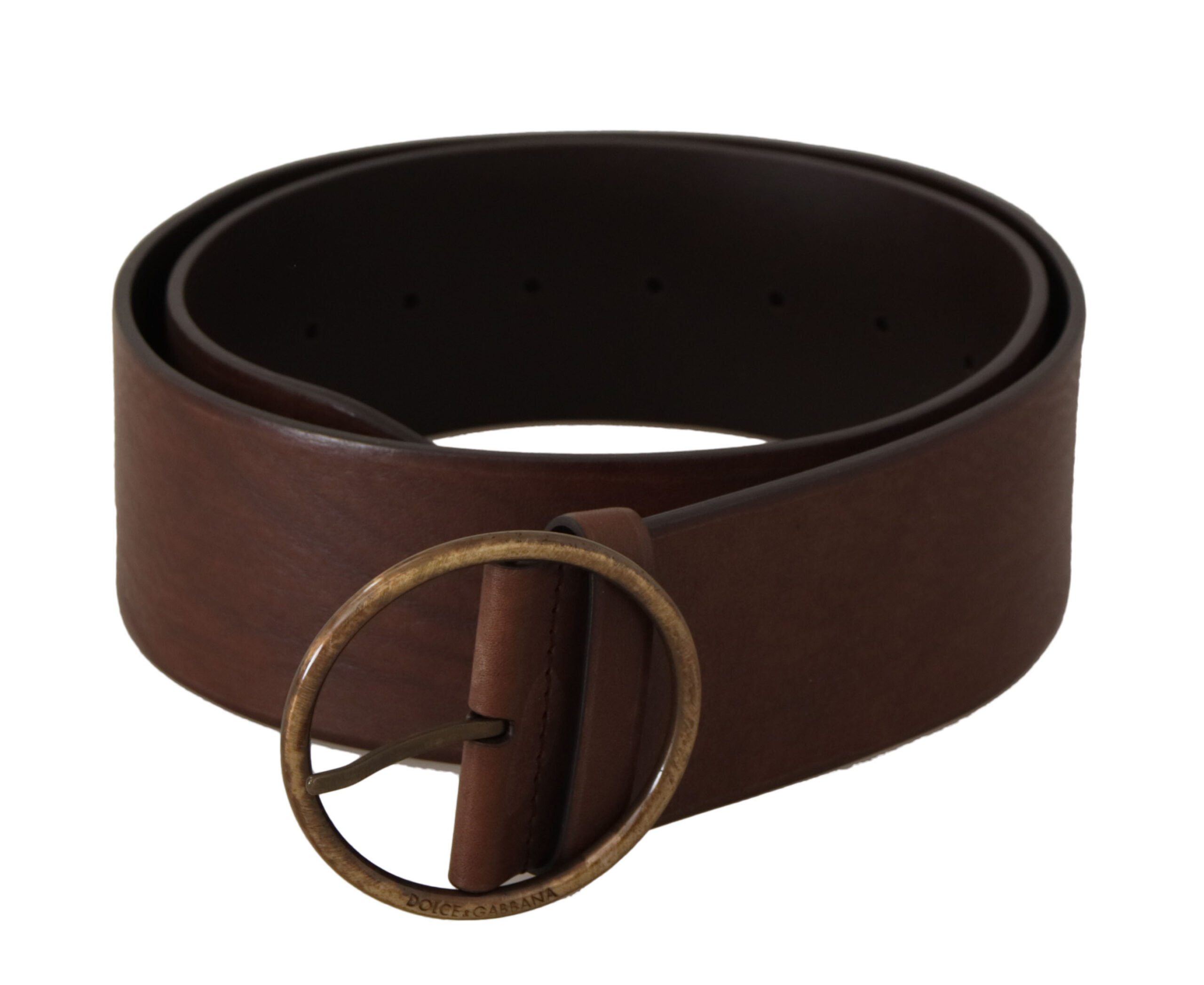 Dolce & Gabbana WoMens Brown Leather Wide Waist Logo Metal Round Buckle Belt - Size 90 cm