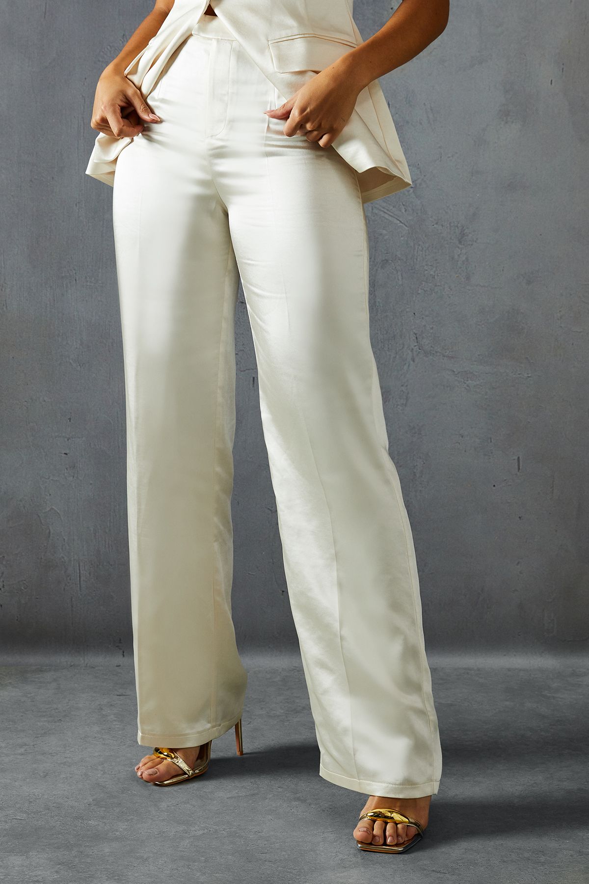 MissPap Womens Premium Satin Bonded Trousers - White - Size 8 UK