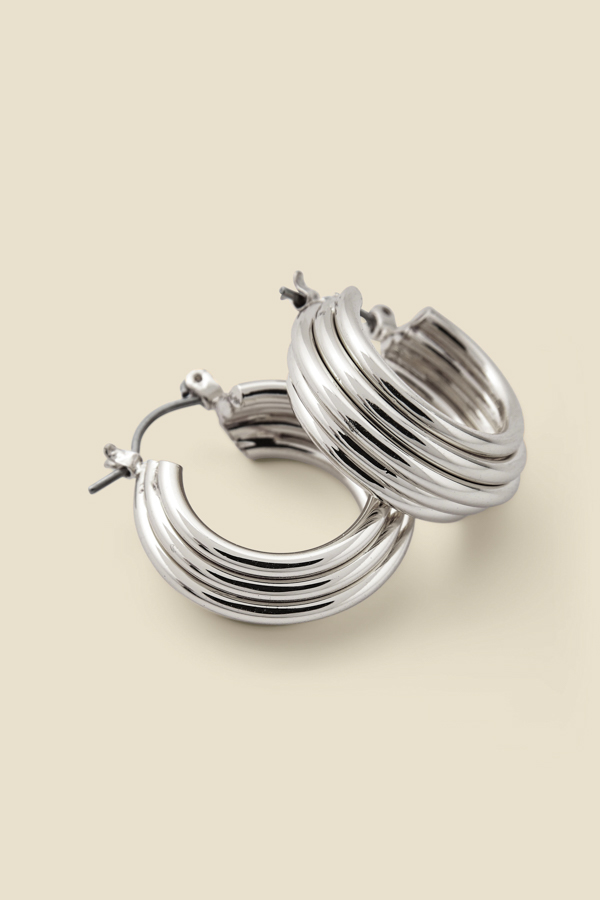 Sosandar Womens Silver Ridged Hoop Earrings - One Size