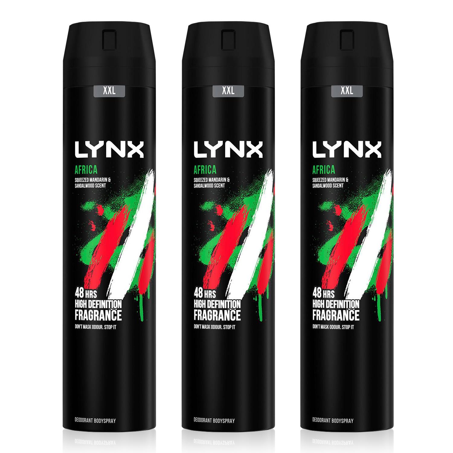 Lynx Mens XXL Africa 48-Hour High Definition Fragrance Body Spray Deodorant, 3x250ml - NA - One Size