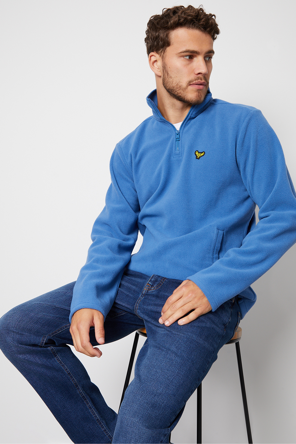 Threadbare Mens Blue 'Blade' Quarter Zip Fleece Sweatshirt - Size Large