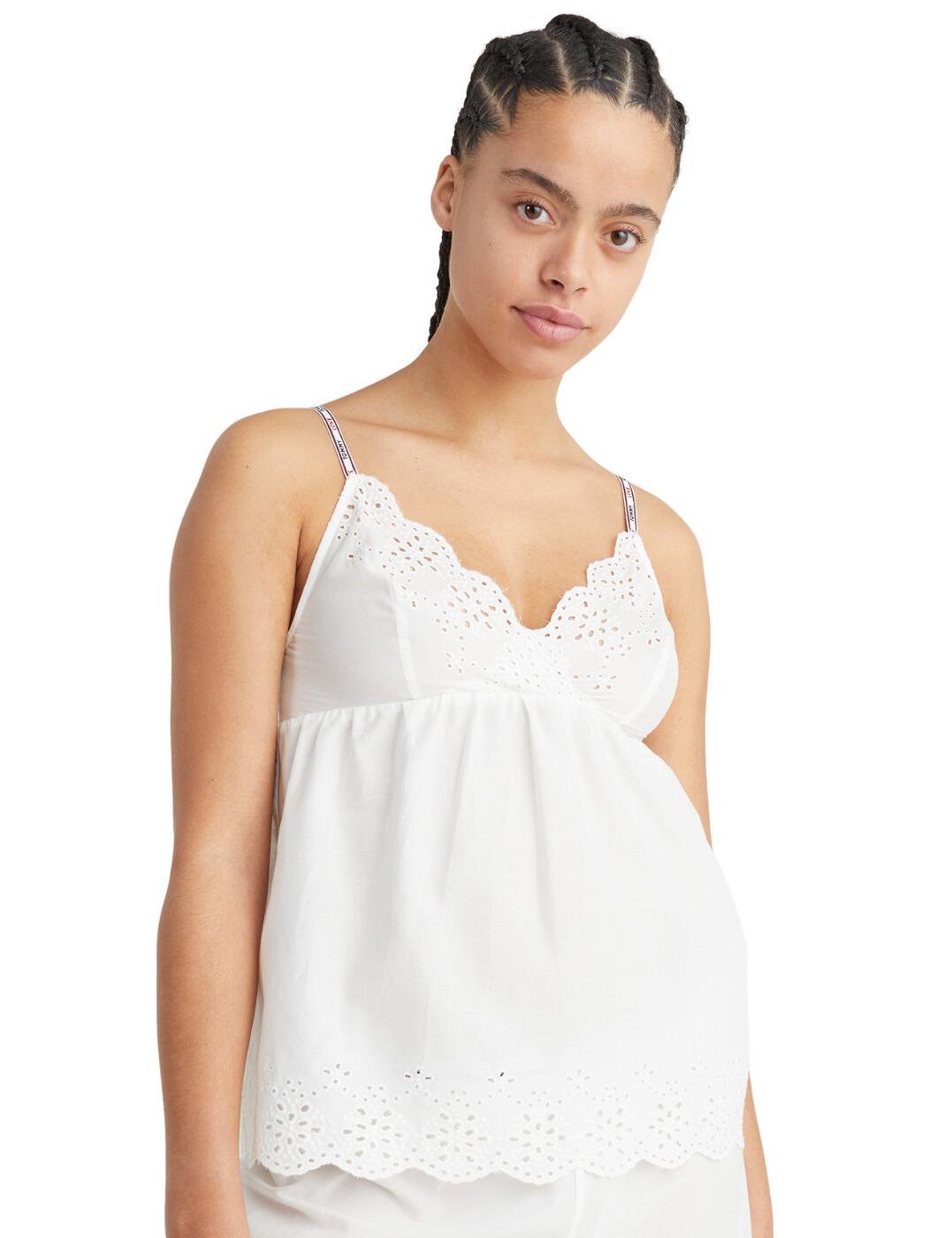 Tommy Hilfiger Womens UW0UW03628 Eyelet Camisole Top - Ivory Cotton - Size 10 UK