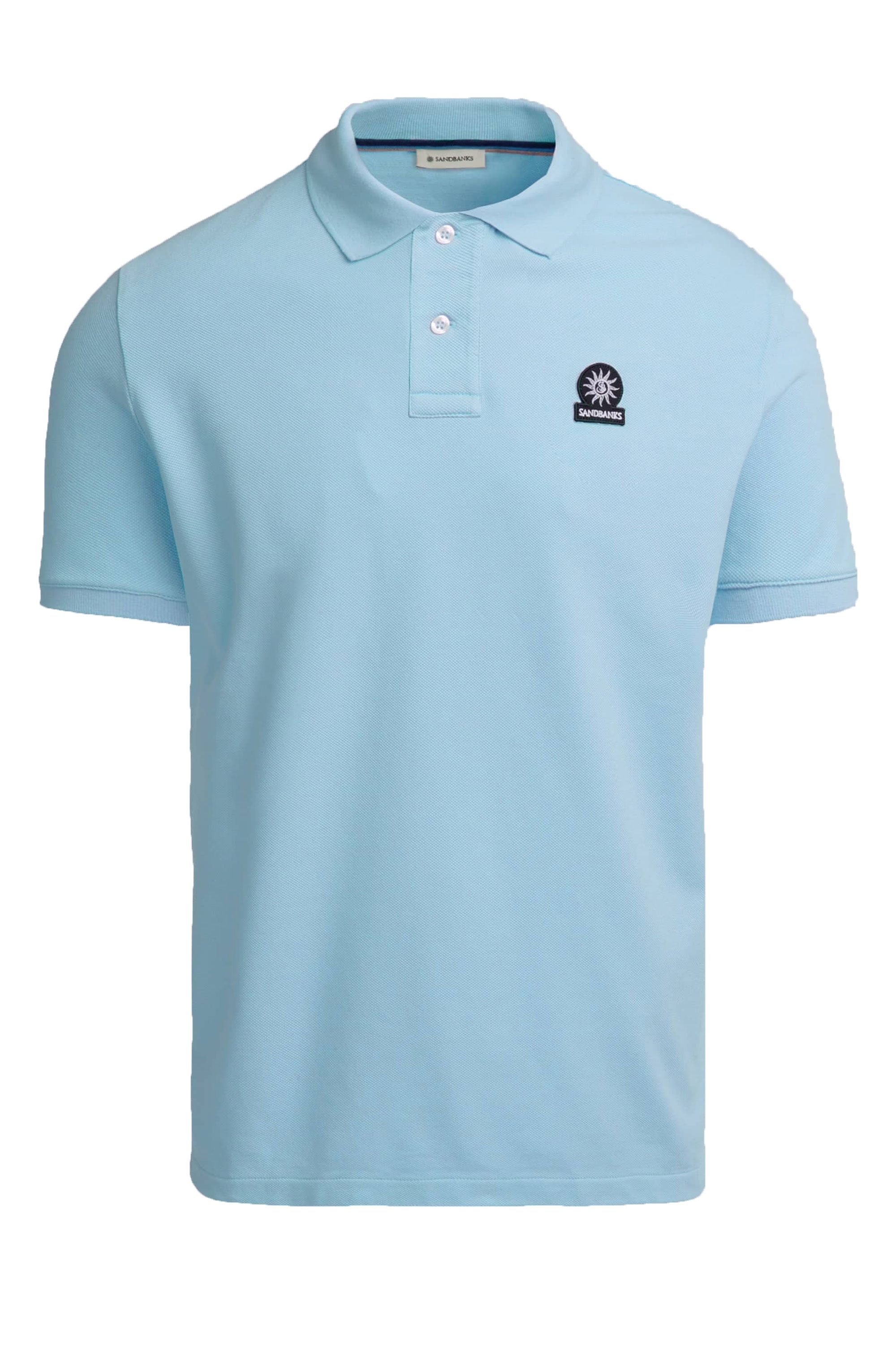 Sandbanks Mens Badge Logo Polo Shirt Crystal Blue Cotton - Size Medium