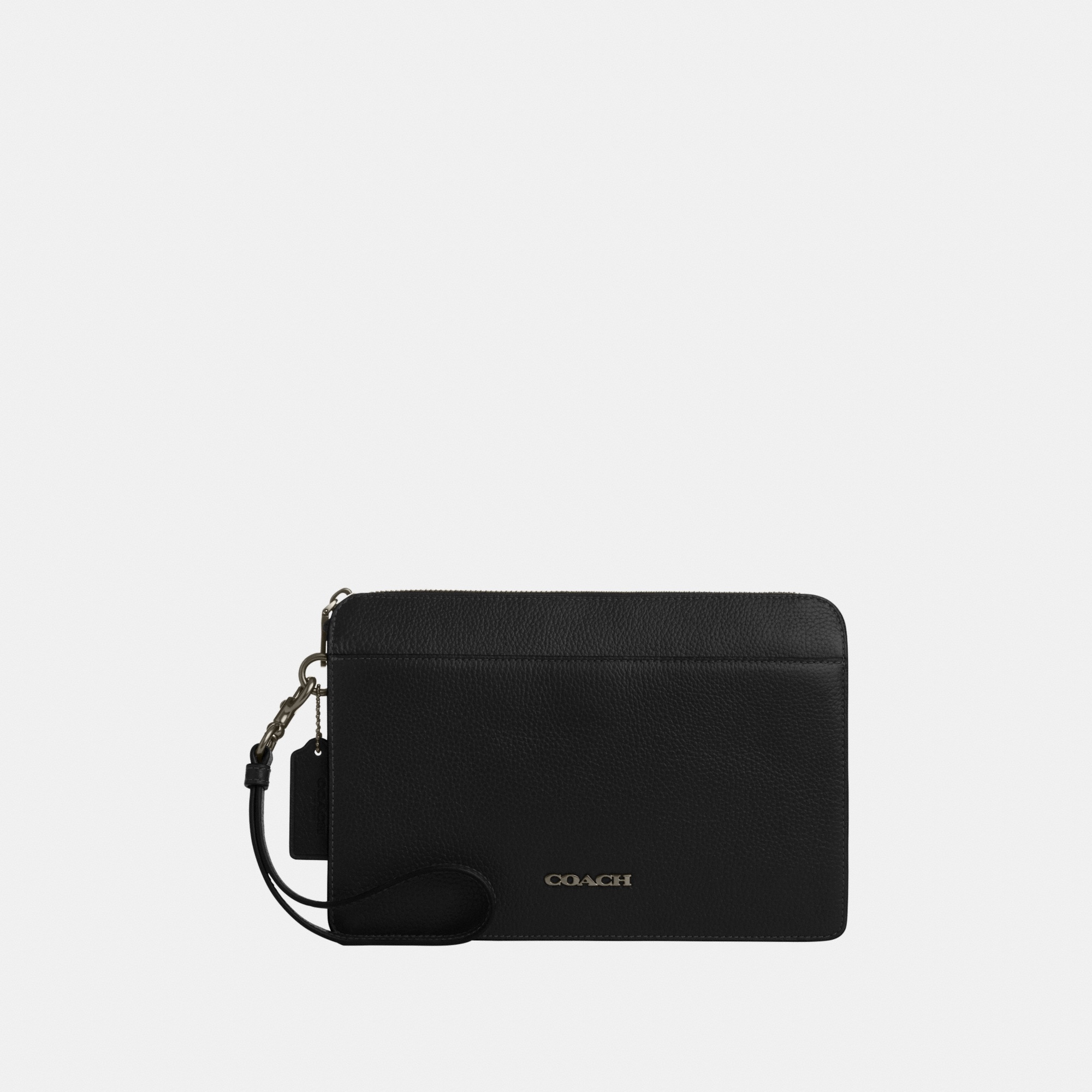 Coach Mens Zip Pouch in Pebbled Leather - Black - One Size