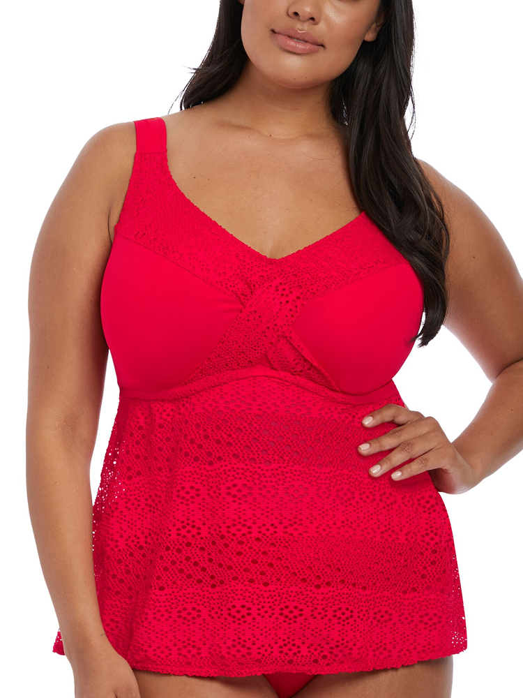 Elomi Womens Indie Twist Front Tankini Top - Red - Size 2XL