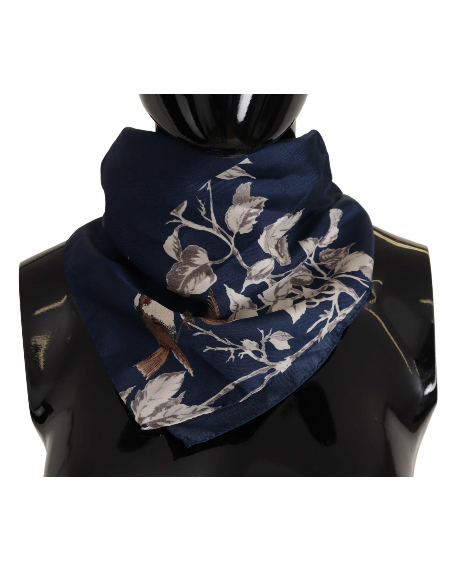 Dolce & Gabbana Mens Floral Silk Handkerchief Scarf - Blue - One Size