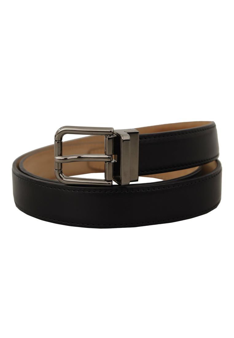 Dolce & Gabbana Mens Black Calf Leather Logo Engraved Metal Buckle Belt - Size 90 cm