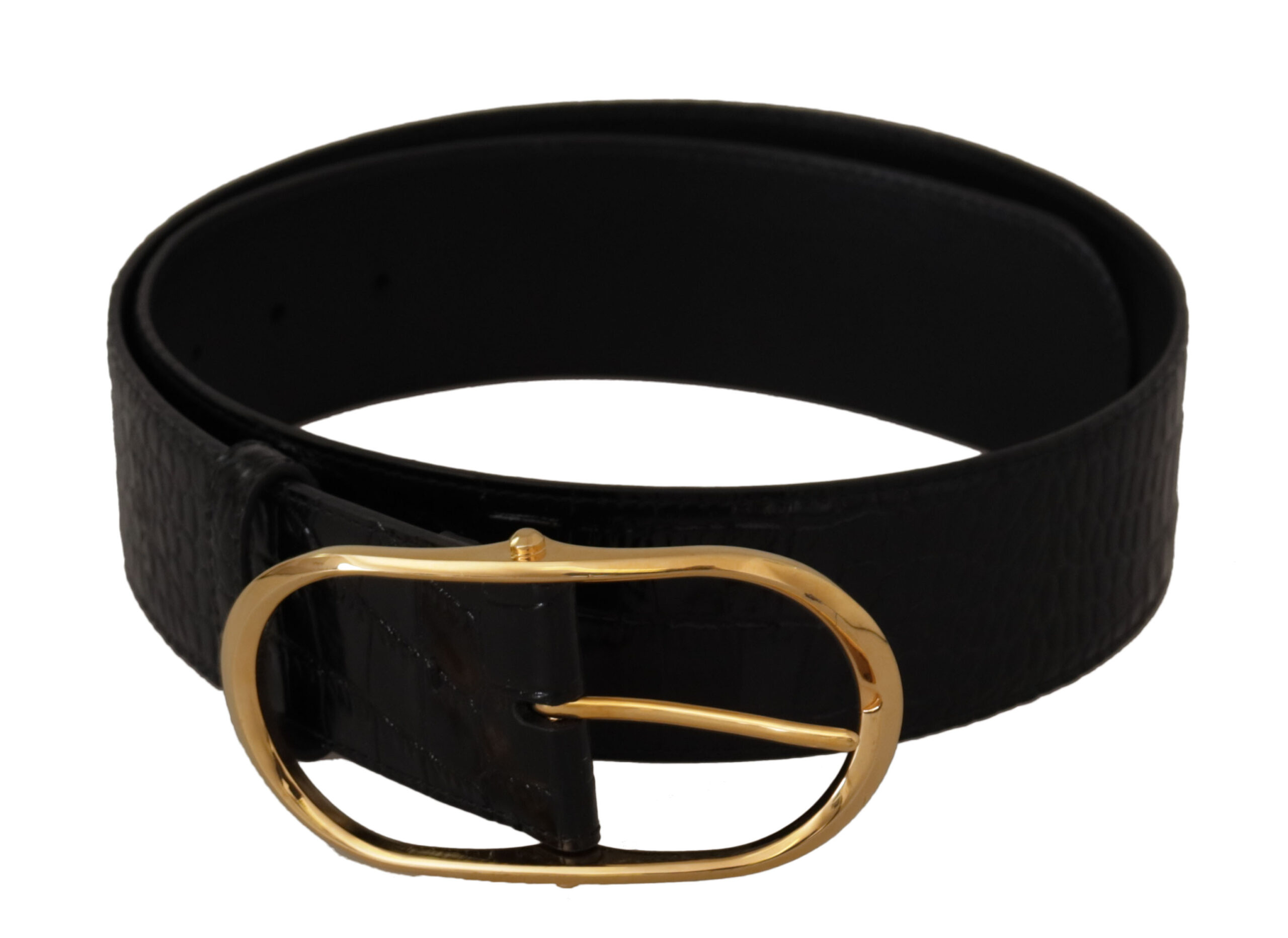 Dolce & Gabbana WoMens Black Embossed Leather Gold Tone Metal Buckle Belt - Size 80 cm