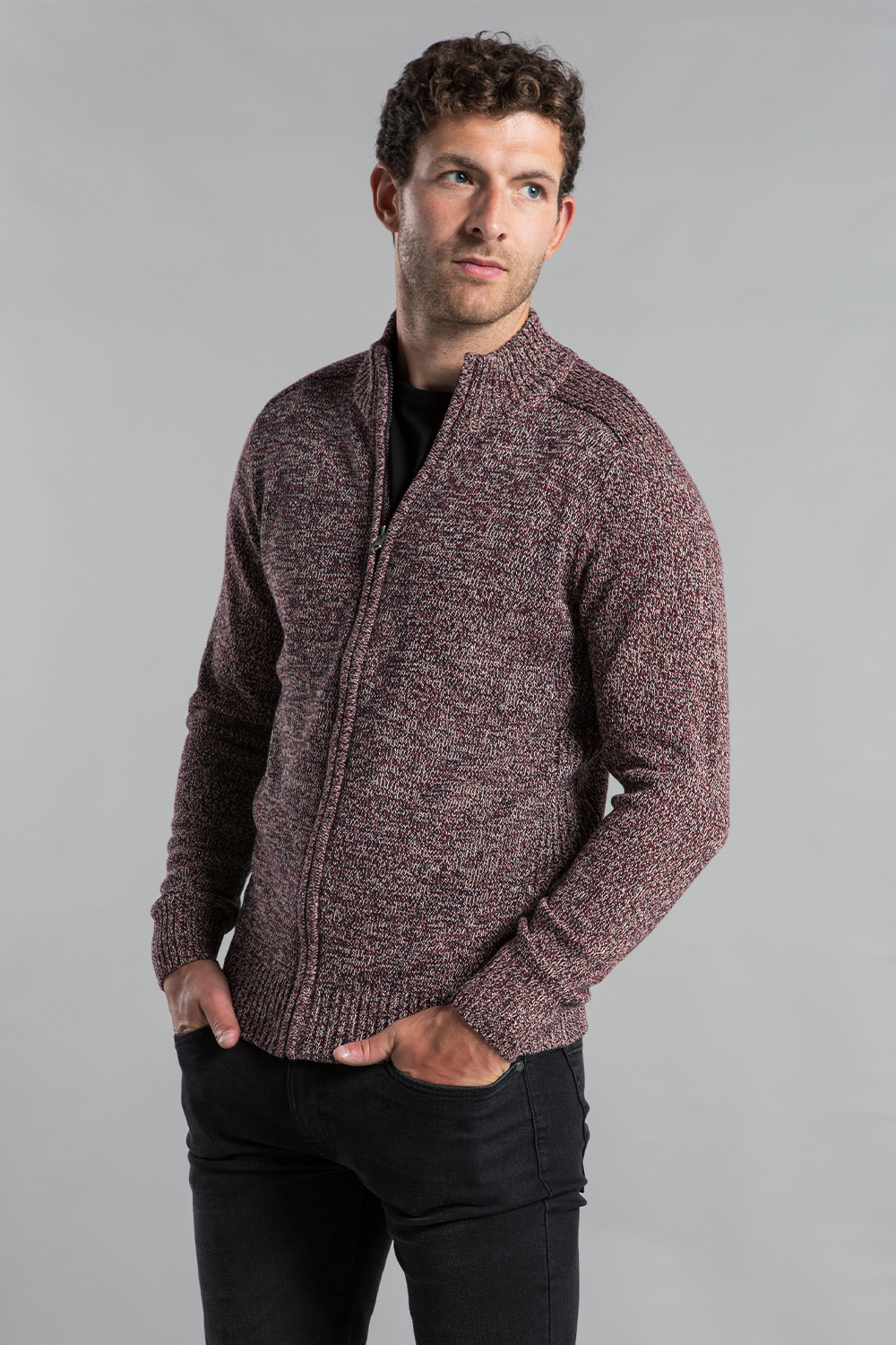 Kensington Eastside Mens Wine Recycled Cotton Blend Zip-Through Cardigan - Size 2XL