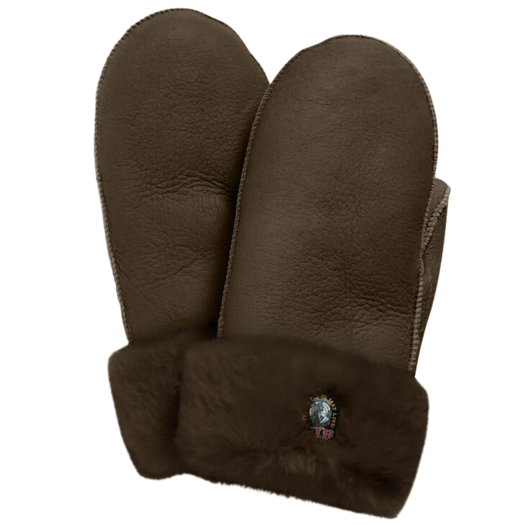 Parajumpers Womens Shearling Mittens Chesnut Brown Grey Gloves - One Size