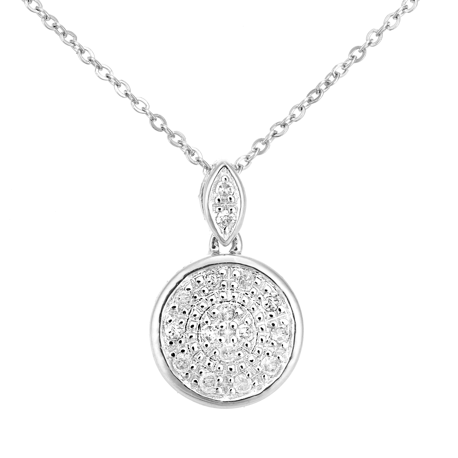 Diamant L'Eternel Womens 9ct White Gold Diamond Circle Drop Design Pendant Necklace of Length 46cm - One Size