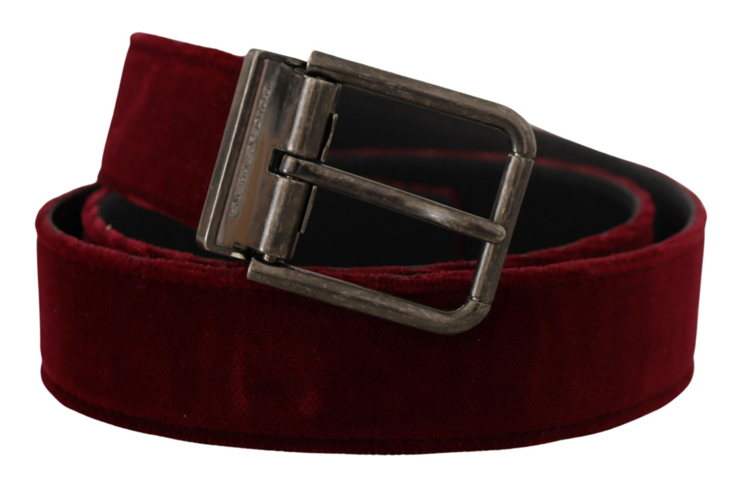 Dolce & Gabbana Mens Maroon Velvet Leather Wide Vintage Metal Buckle Belt - Size 90 cm