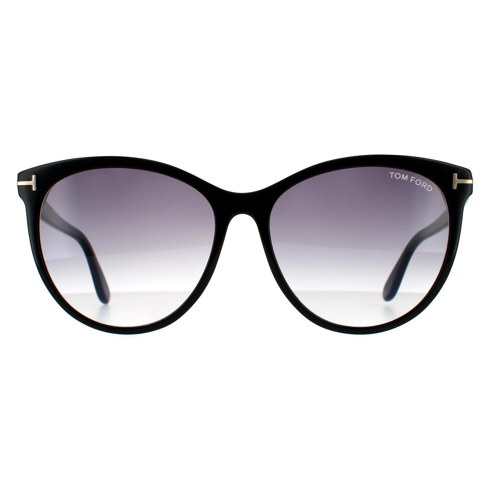 Tom Ford Round Womens Shiny Black Smoke Grey Gradient Sunglasses - One Size