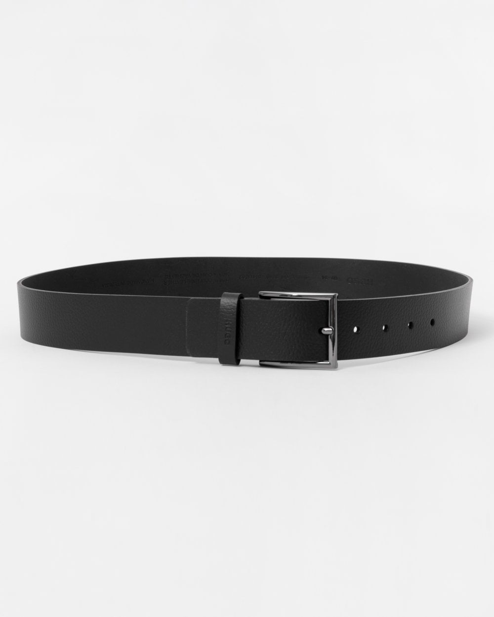 Hugo Giaspo Mens Grained-Leather Belt With Logo-Stamped Keeper - Black - Size 34 inches