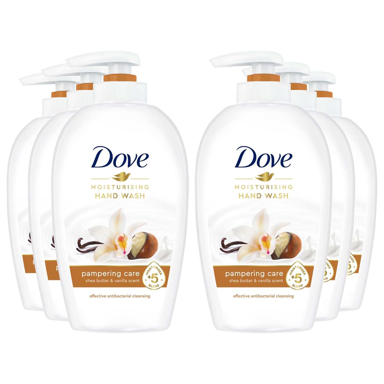 Dove Caring Hand Wash for Moisturised and protected Hands, 6 Pack, 250ml - Cream - One Size