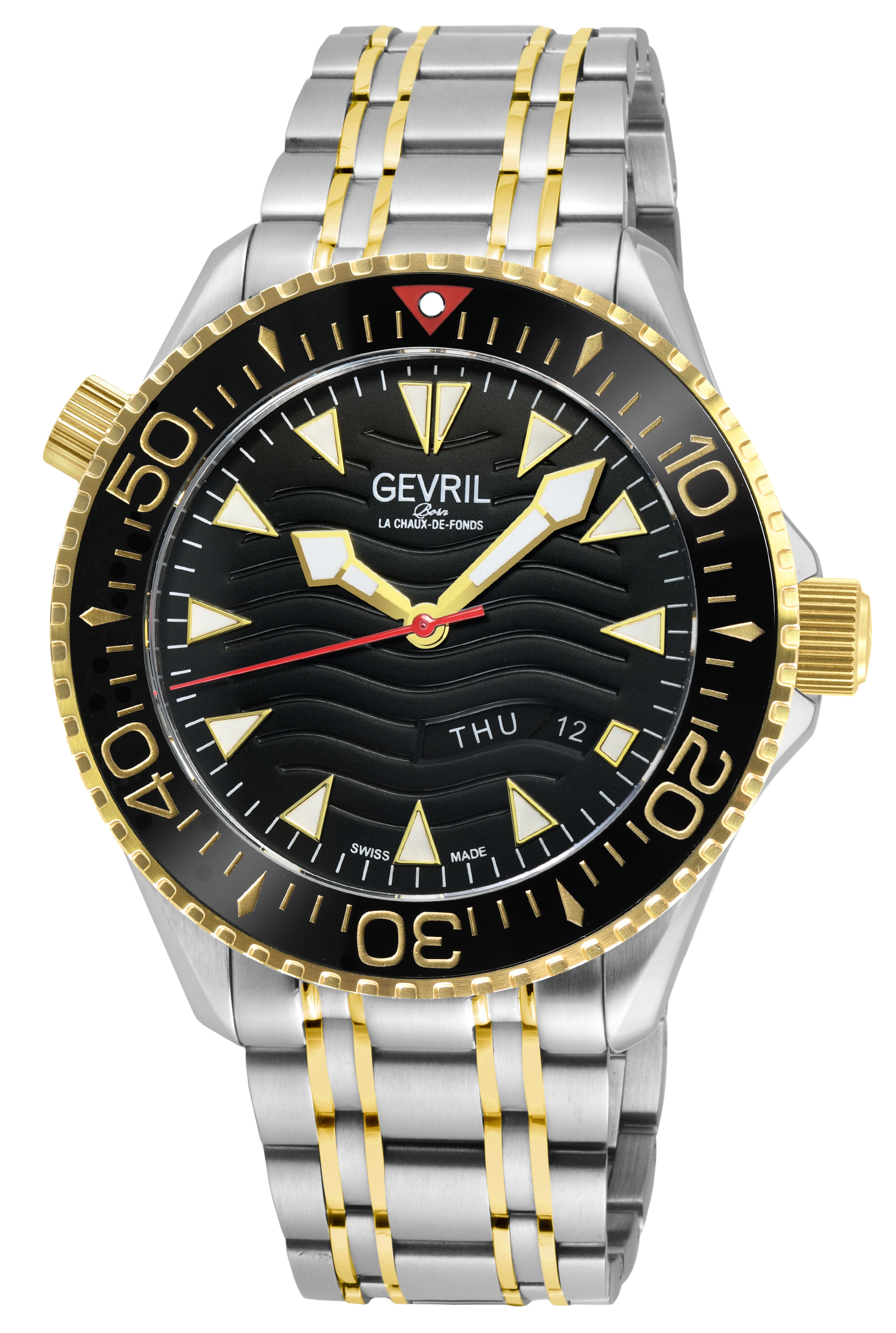 Gevril Mens Hudson Yards Swiss Automatic Black Dial Watch - Silver & Gold - One Size