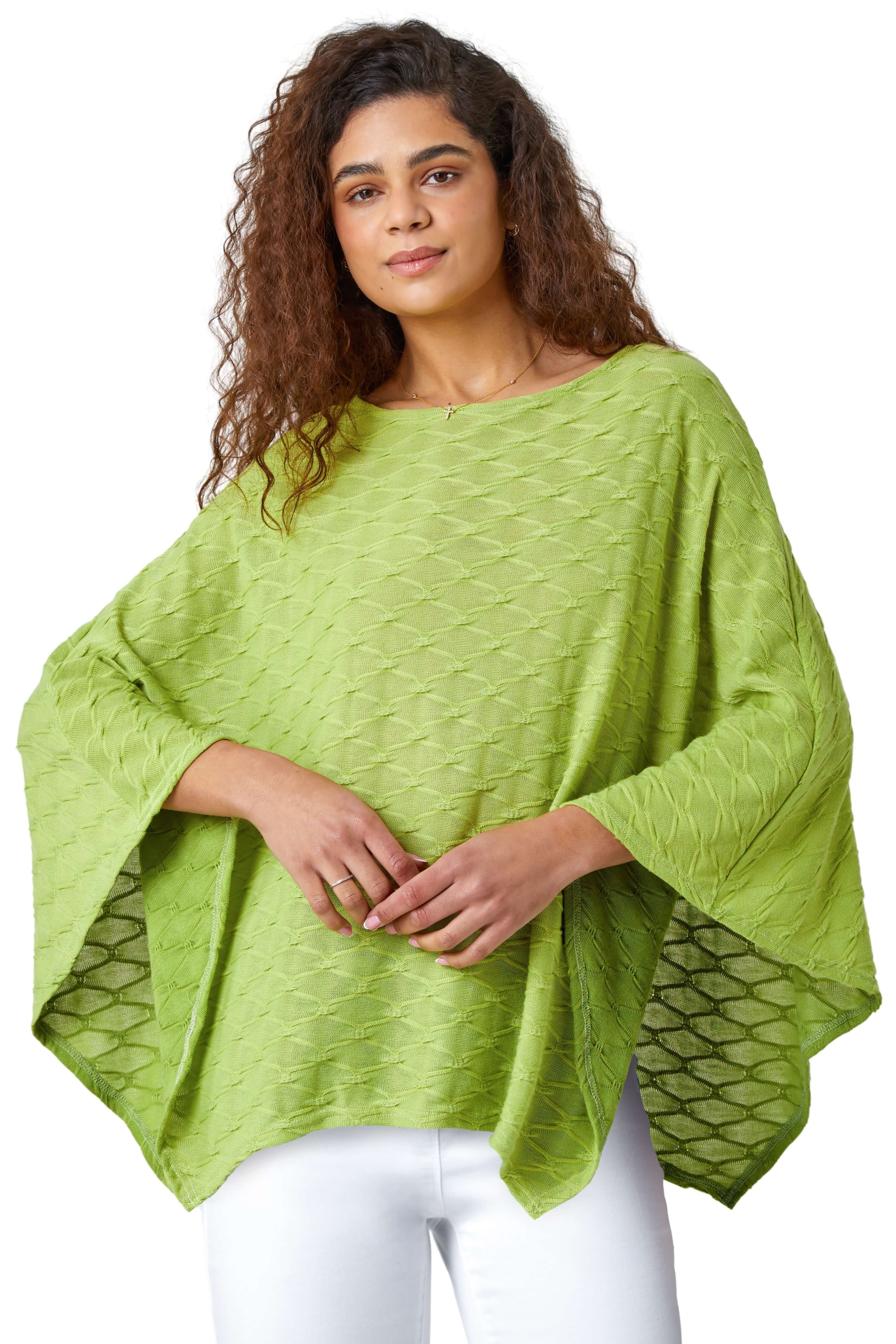 Roman Womens Textured Stretch Jersey Poncho - Green - Size 10 UK