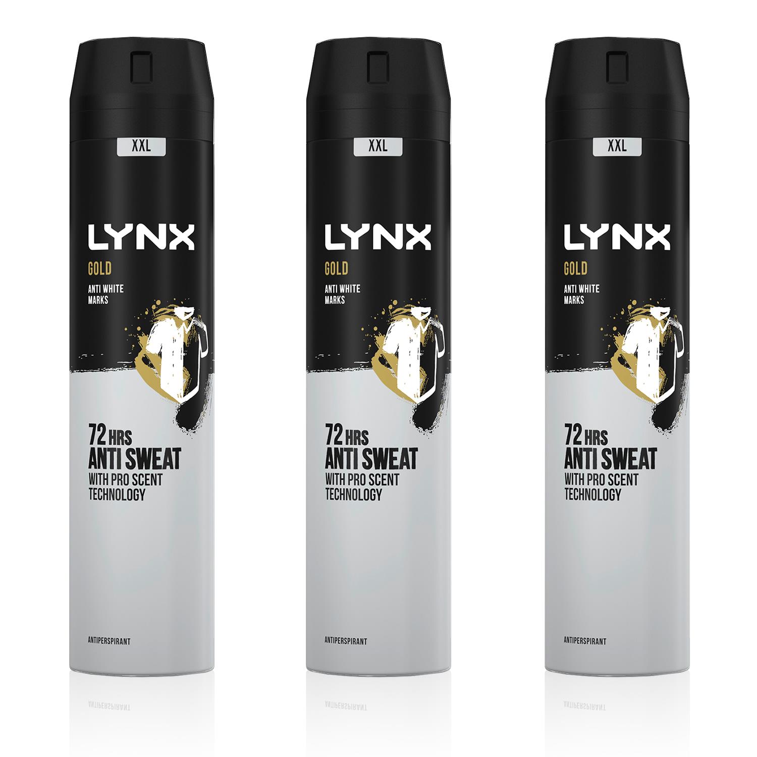 Lynx Mens XXL Gold 72H Sweat Protection Anti-Perspirant Deodorant 3x250ml - One Size