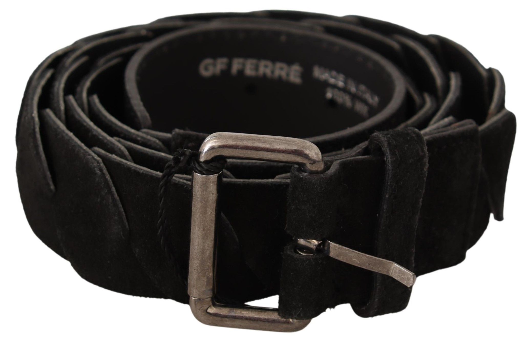 GF Ferre Mens Black WX Silver Tone Buckle Waist Belt Wool - Size 100 cm