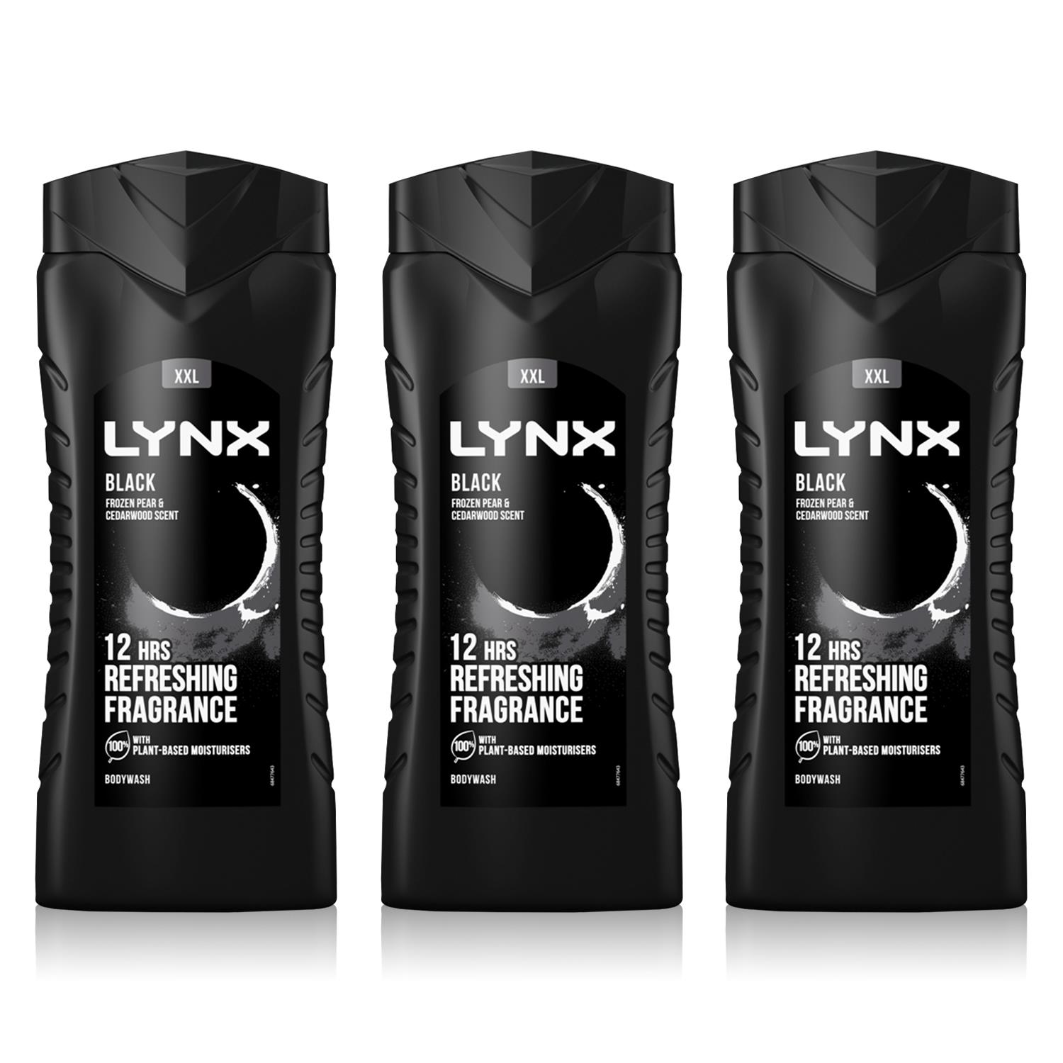 Lynx Mens Black 12H Refreshing Energy Boost Shower Gel Bodywash, 3x 500ml - One Size