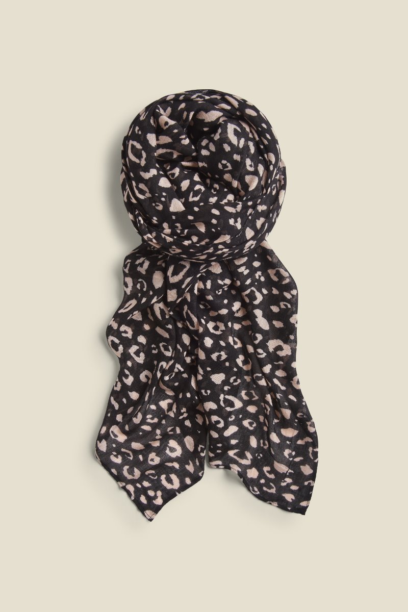 Sosandar Womens Black Leopard Print Scarf - One Size