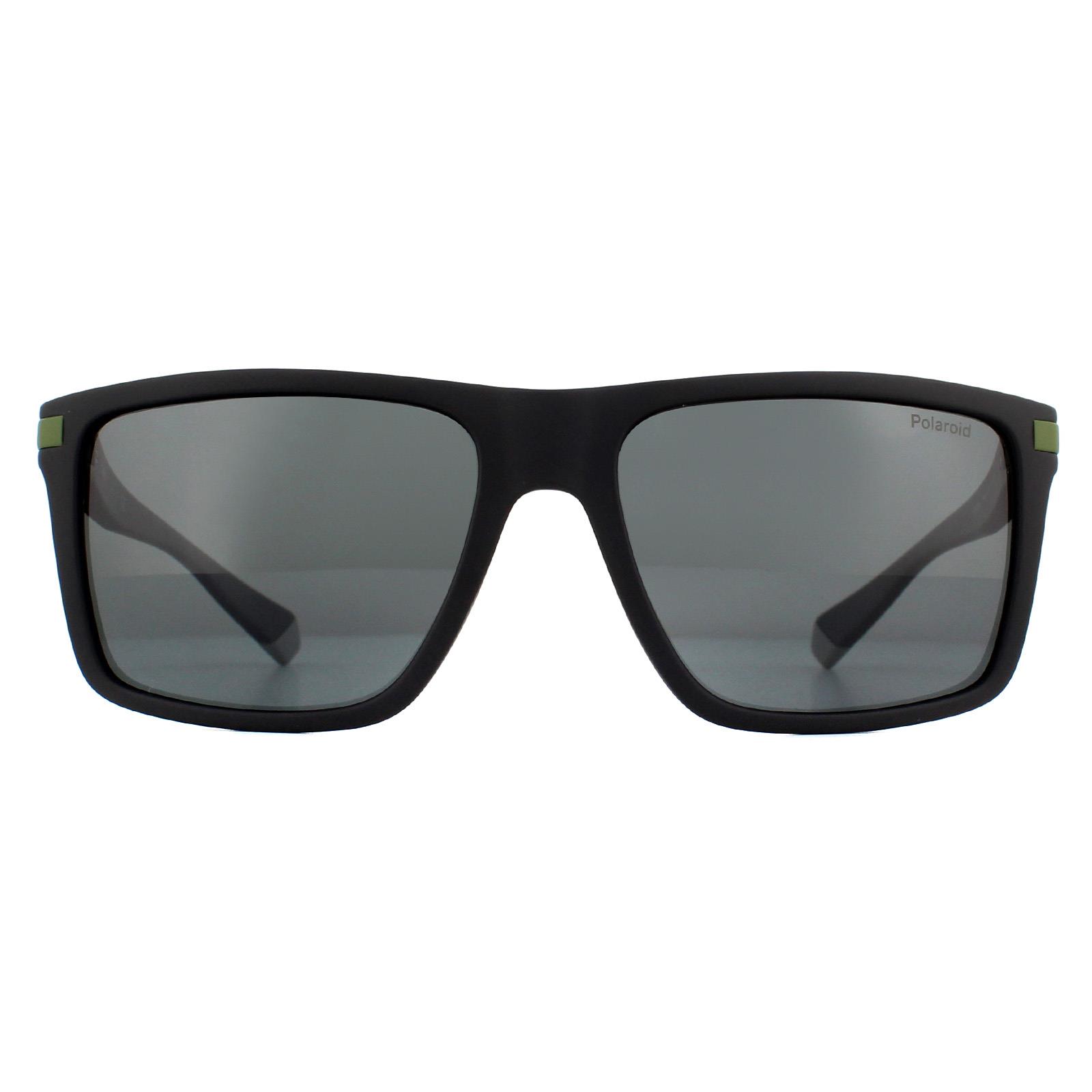 Polaroid Rectangle Mens Black Green Grey Polarized Sunglasses - One Size