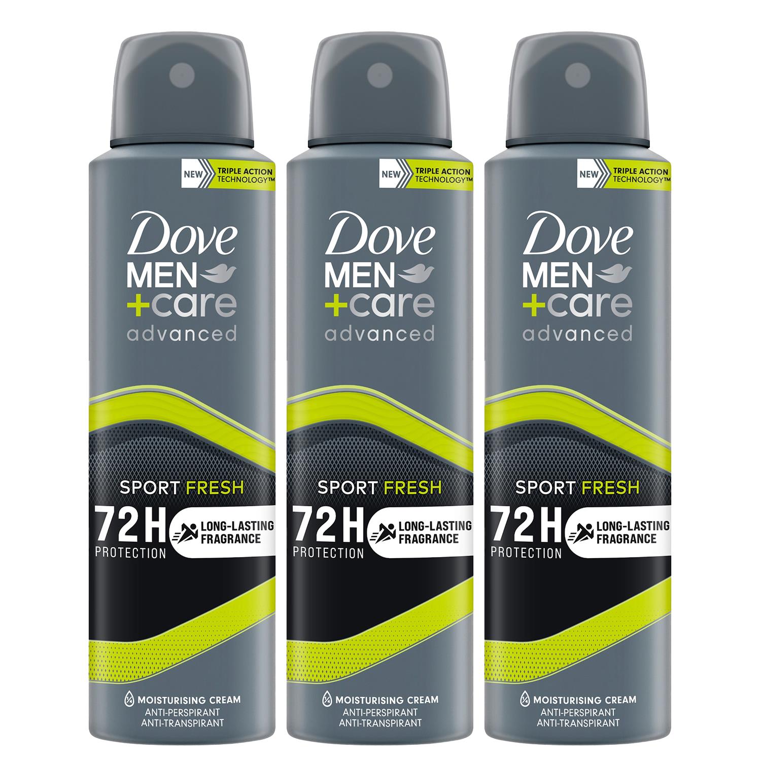 Dove Mens Men+Care Antiperspirant Deodorant 72H Protection Sport Fresh - 150 ml, 3 Pack - Cream - One Size