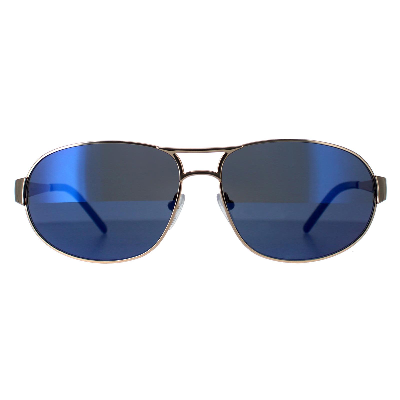 Police Aviator Mens Light Gold Blue Flash Mirror S8565 Metal - One Size