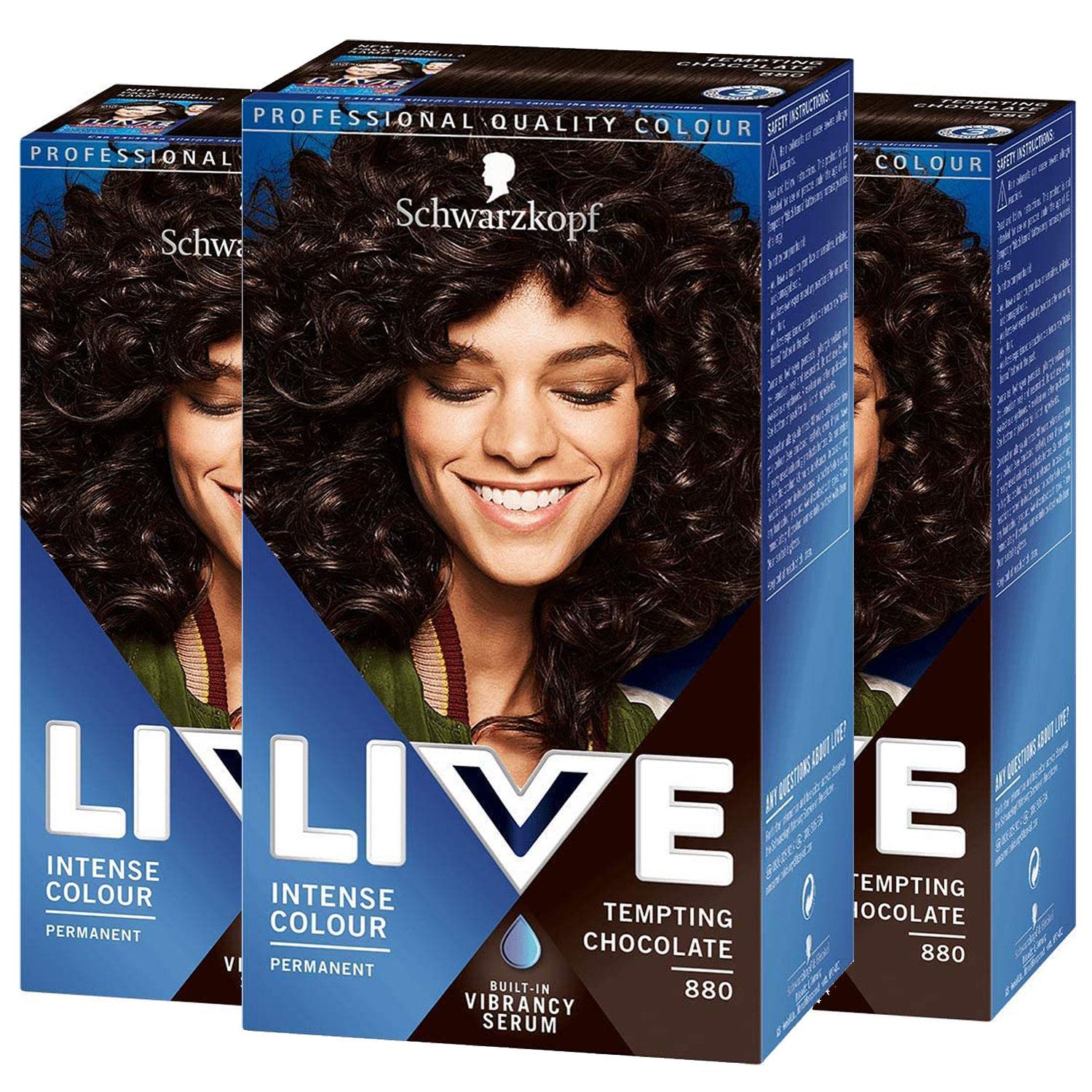 Schwarzkopf Womens 3x LIVE Tempting Chocolate Brown Permanent Hair Dye, Intense Colour 880 - One Size