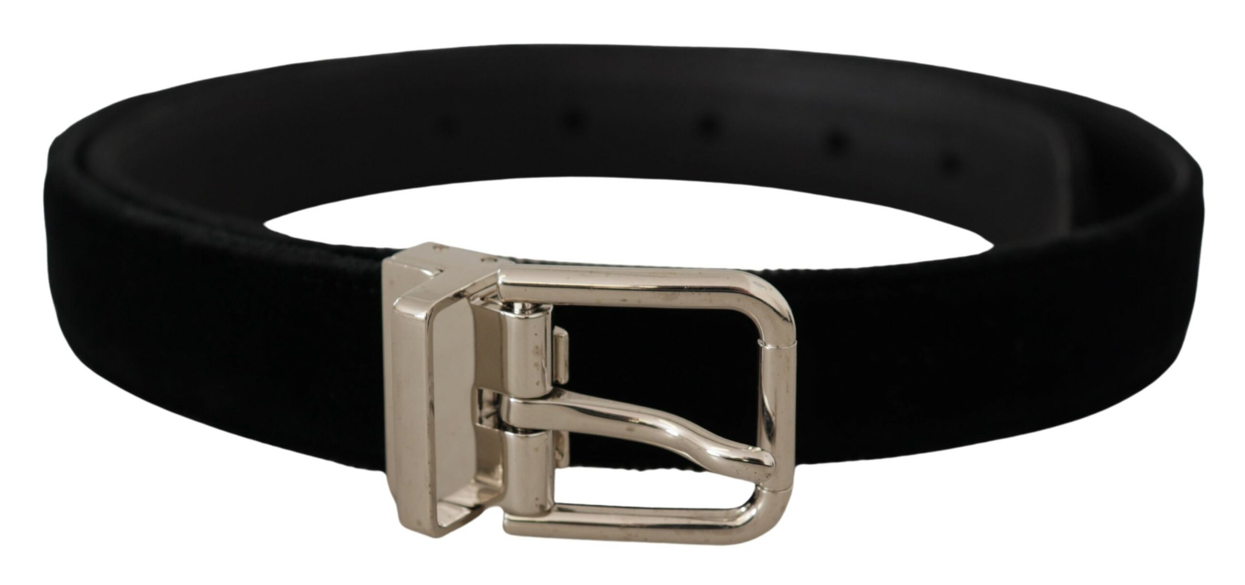 Dolce & Gabbana Mens Black Velvet Silver Tone Metal Logo Buckle Belt - Size 80 cm