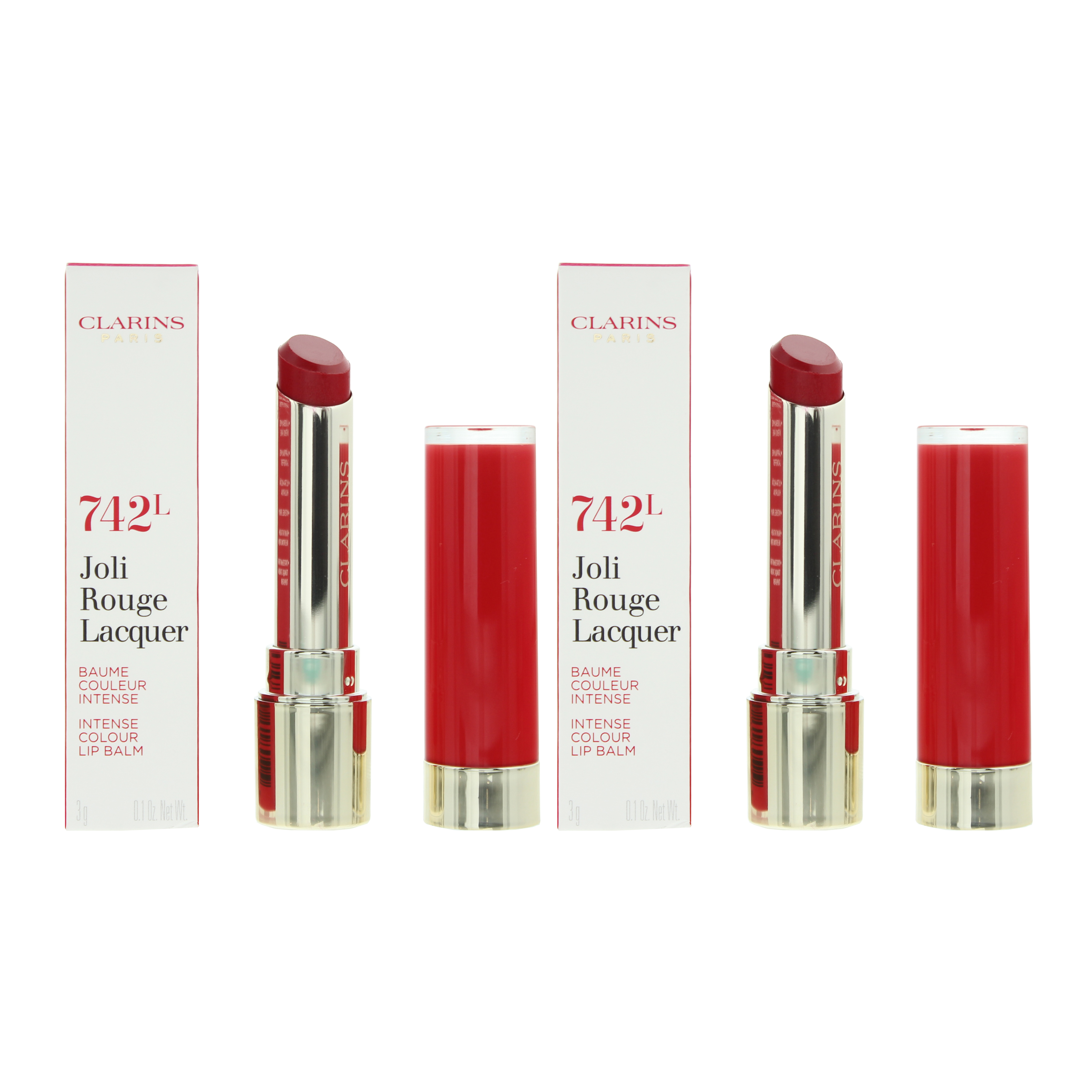 Clarins Womens Joli Rouge Lacquer Intense Colour Lip Balm 3g - 742L x 2 - NA - One Size