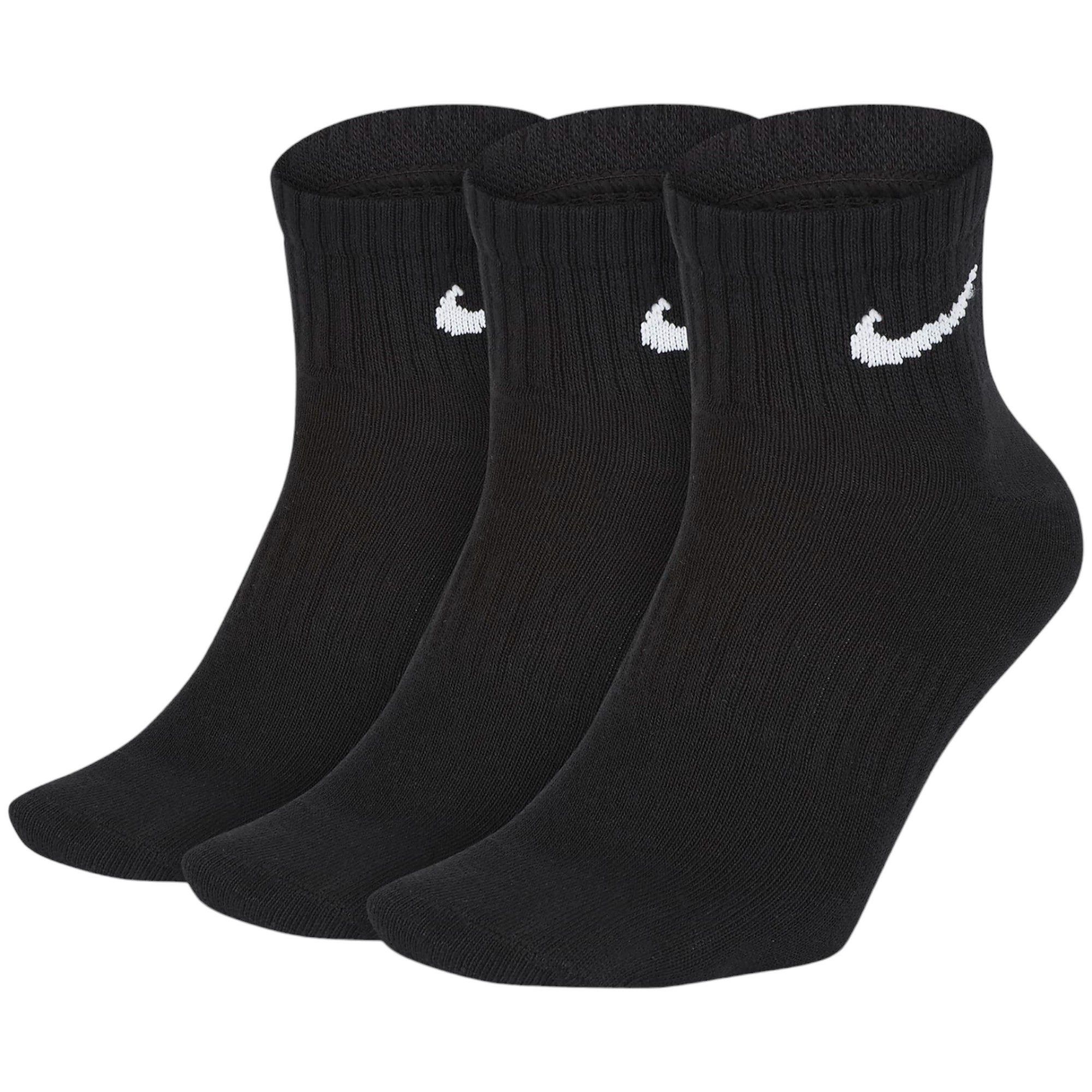 Nike SX7677 Unisex Everyday Lightweight Training Ankle Socks Black 3 Pairs Cotton - Size Large