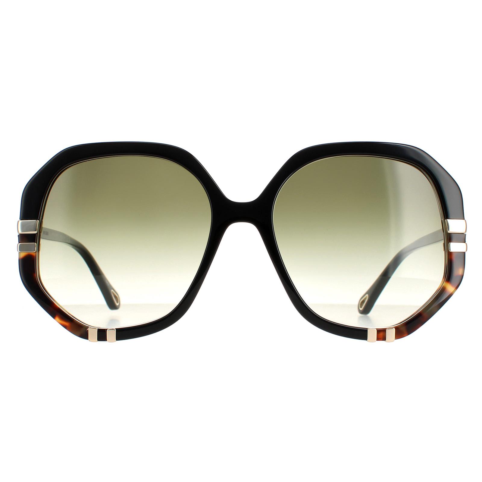 Chloé Chloe Square Womens Shiny Black and Tortoise Green Gradient CH0105S - One Size