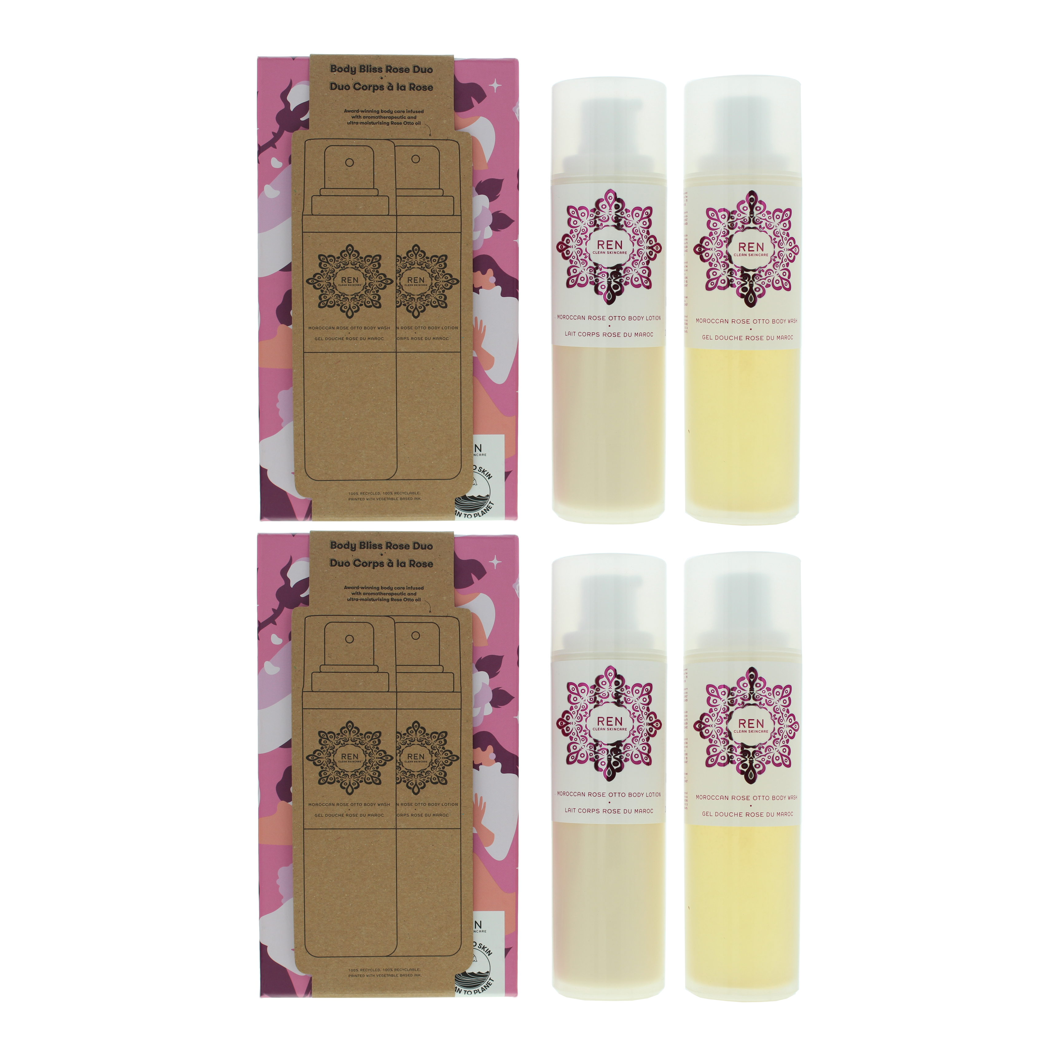 Ren Womens Clean Skincare 2 Piece Gift Set: Body Wash 100ml - Lotion x 2 - NA - One Size